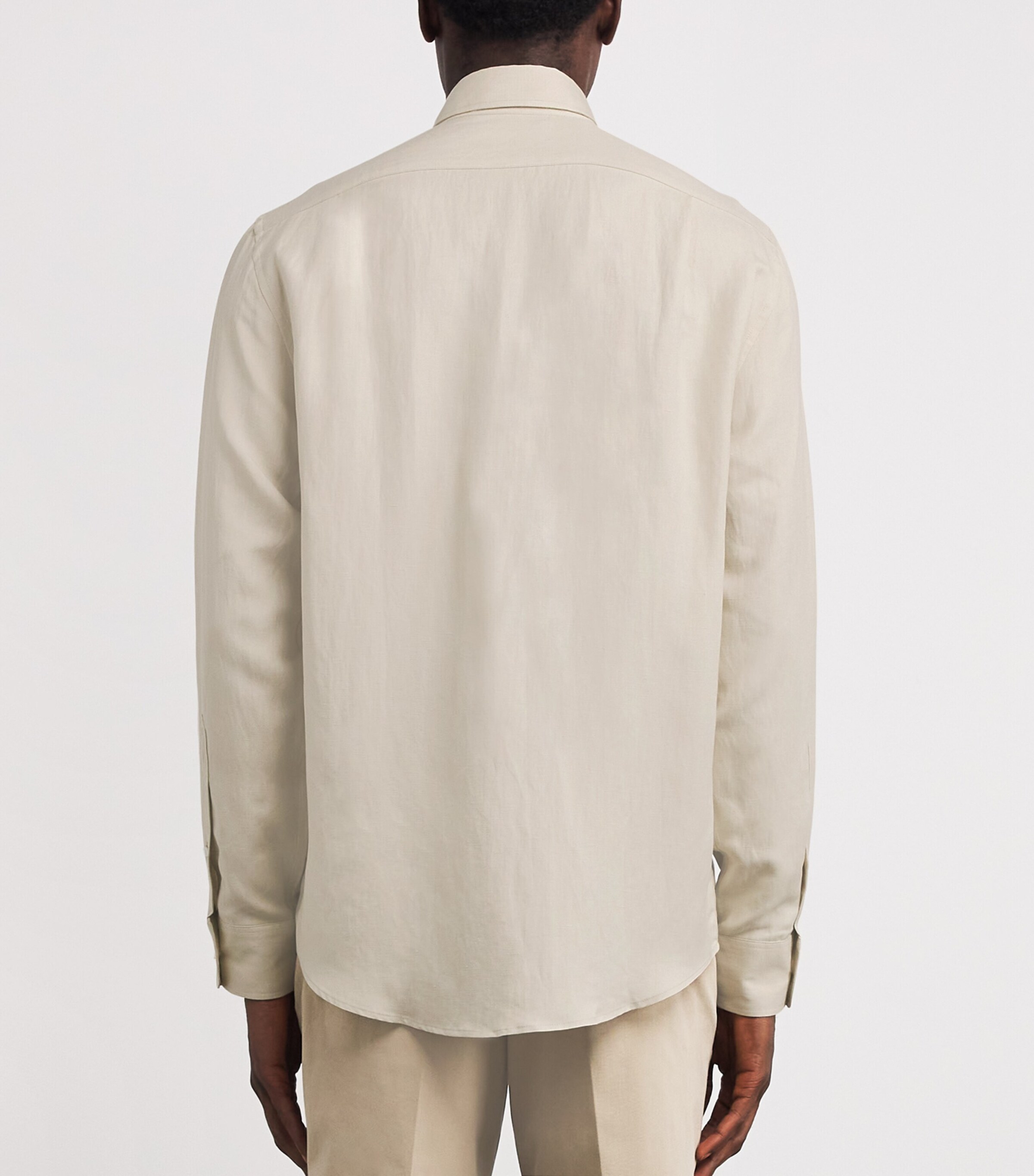 Ralph Lauren Purple Label Mens Silk-Linen Pocket-Detail Shirt Summer Sand Image 4