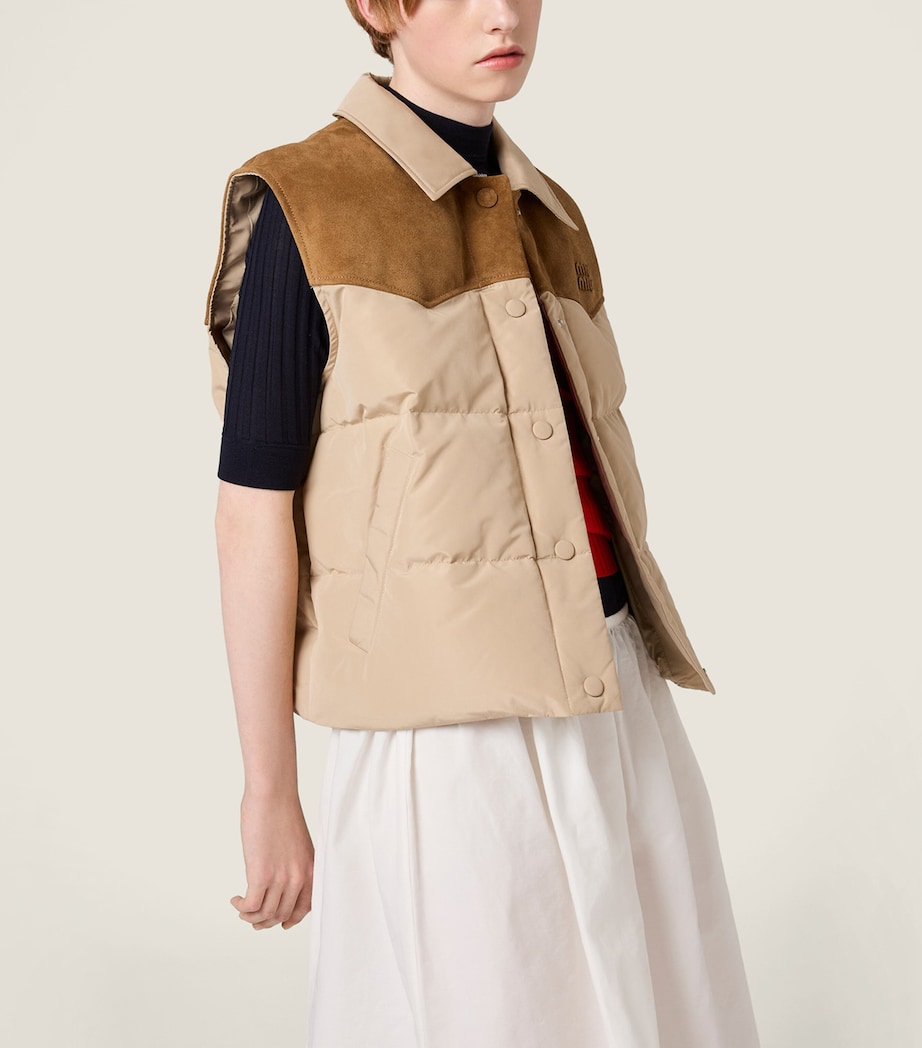 Miu Miu Womens Leather-Trim Down-Filled Gilet Image 5