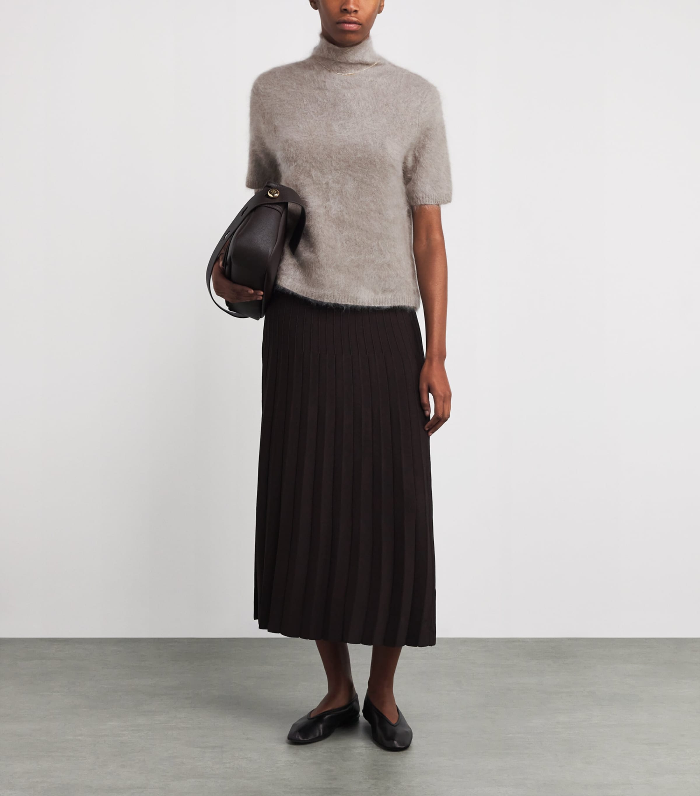 Brushed Cashmere Short-Sleeve Sweater GREIGE Image 2