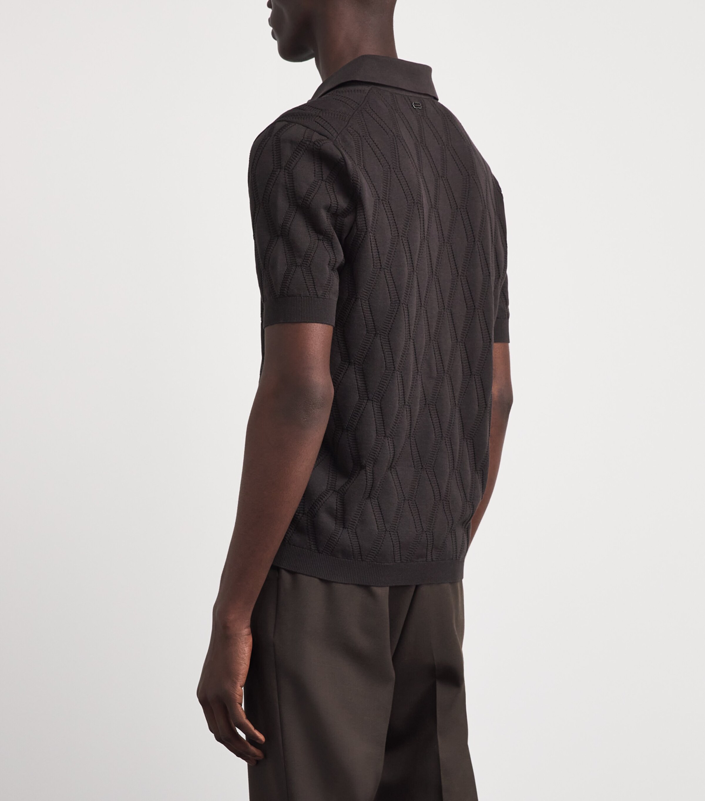 Agnona Mens Cotton-Silk Knitted Polo Shirt Brown Chocolate Image 5