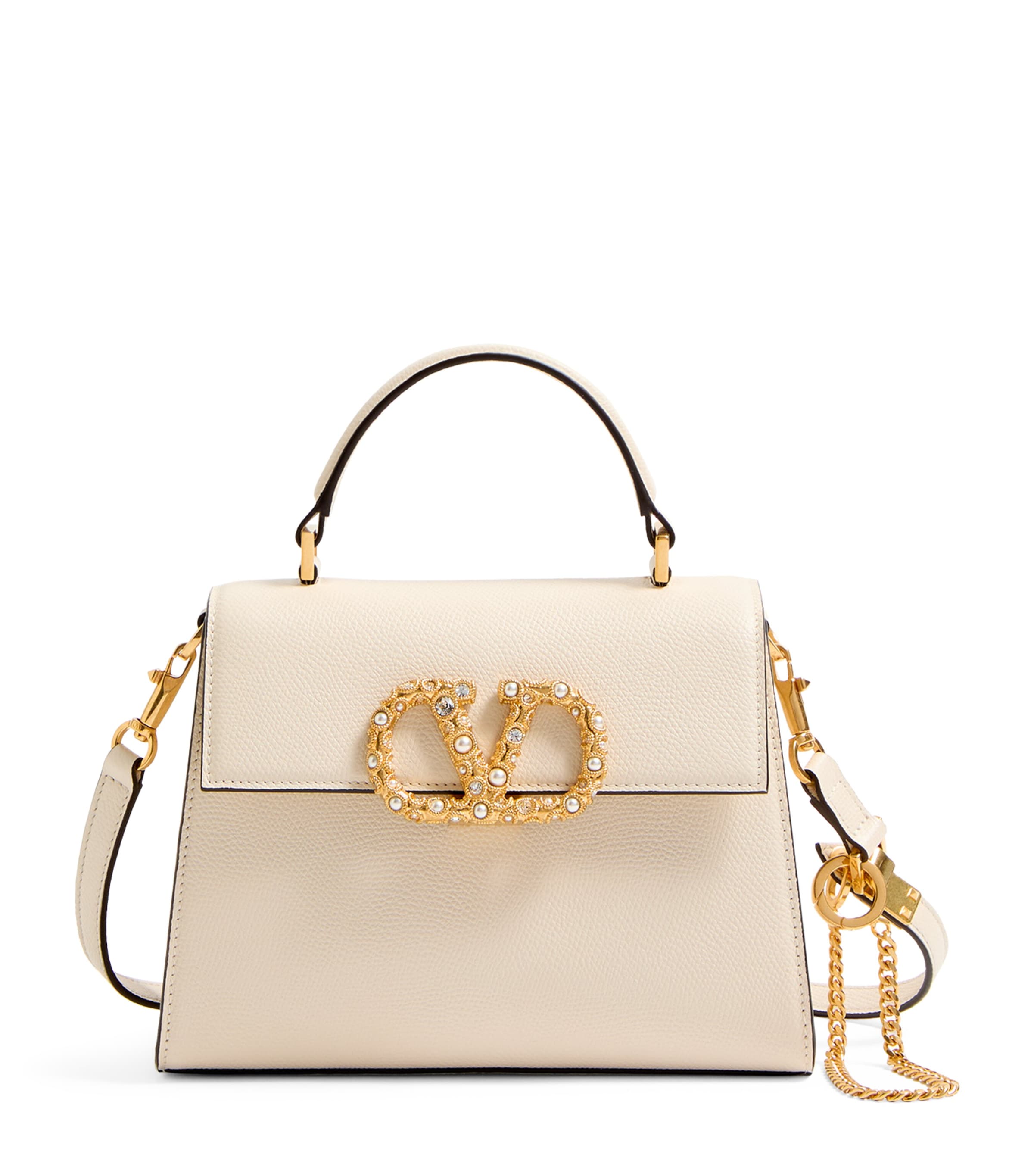 Valentino Garavani Garavani Vsling Small Handbag In Grainy Calfskin With Jewel Logo Woman Ivory Uni In White