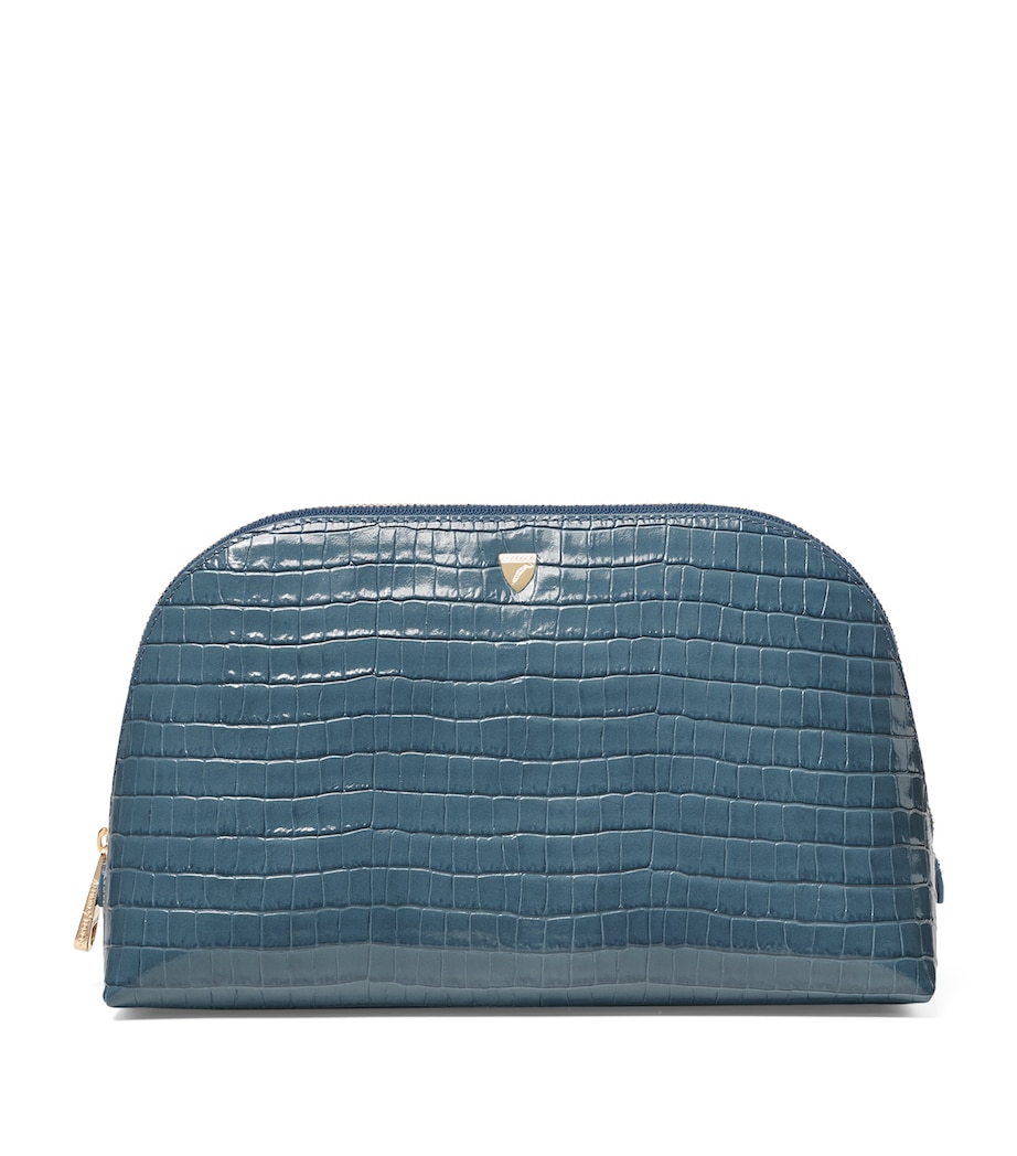 Large Leather Croc-Embossed Cosmetic Case PEACOCK Image 1