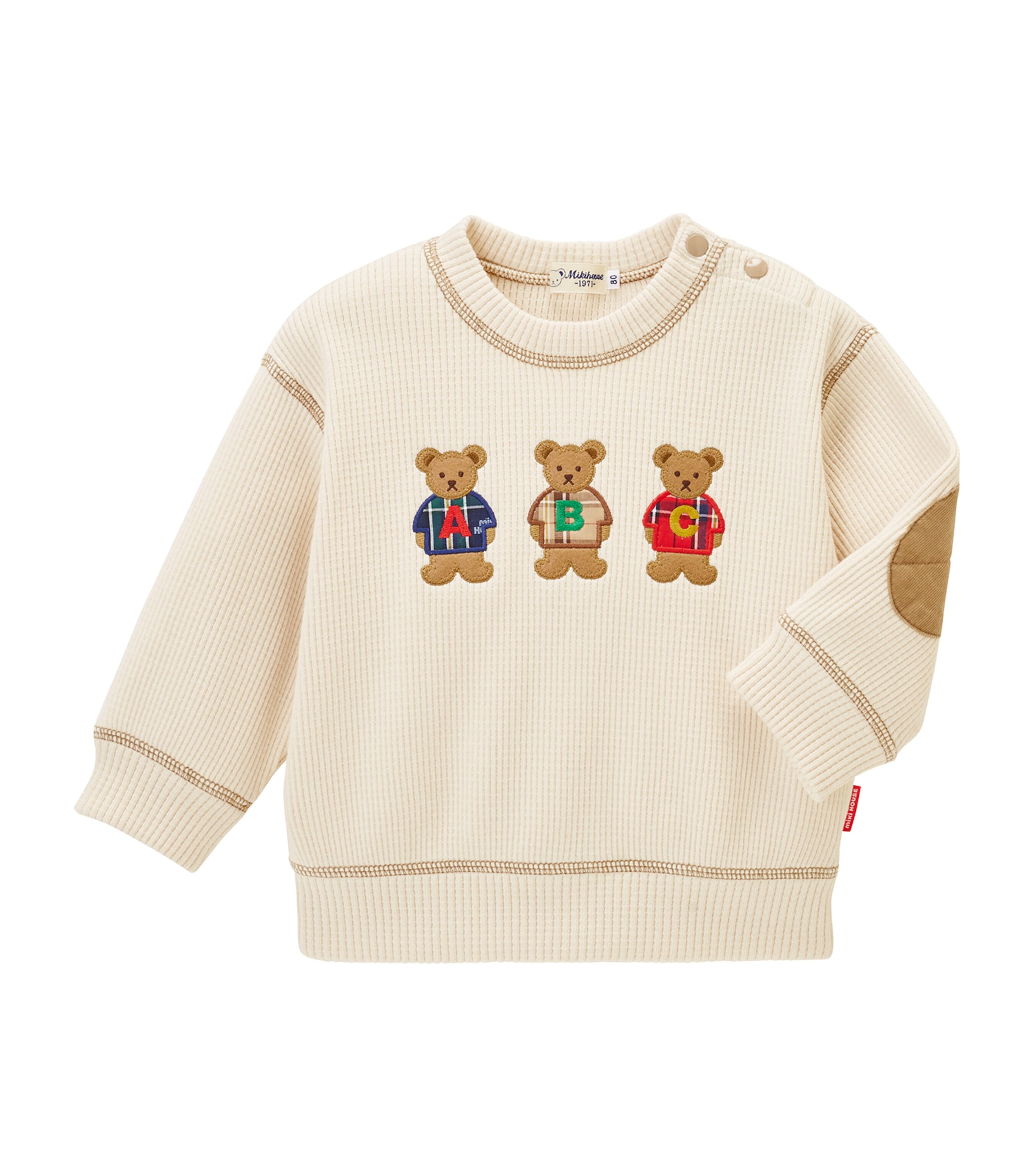 Miki House Kids' Bear-embroidered Waffle-knit Sweatshirt In Neutrals