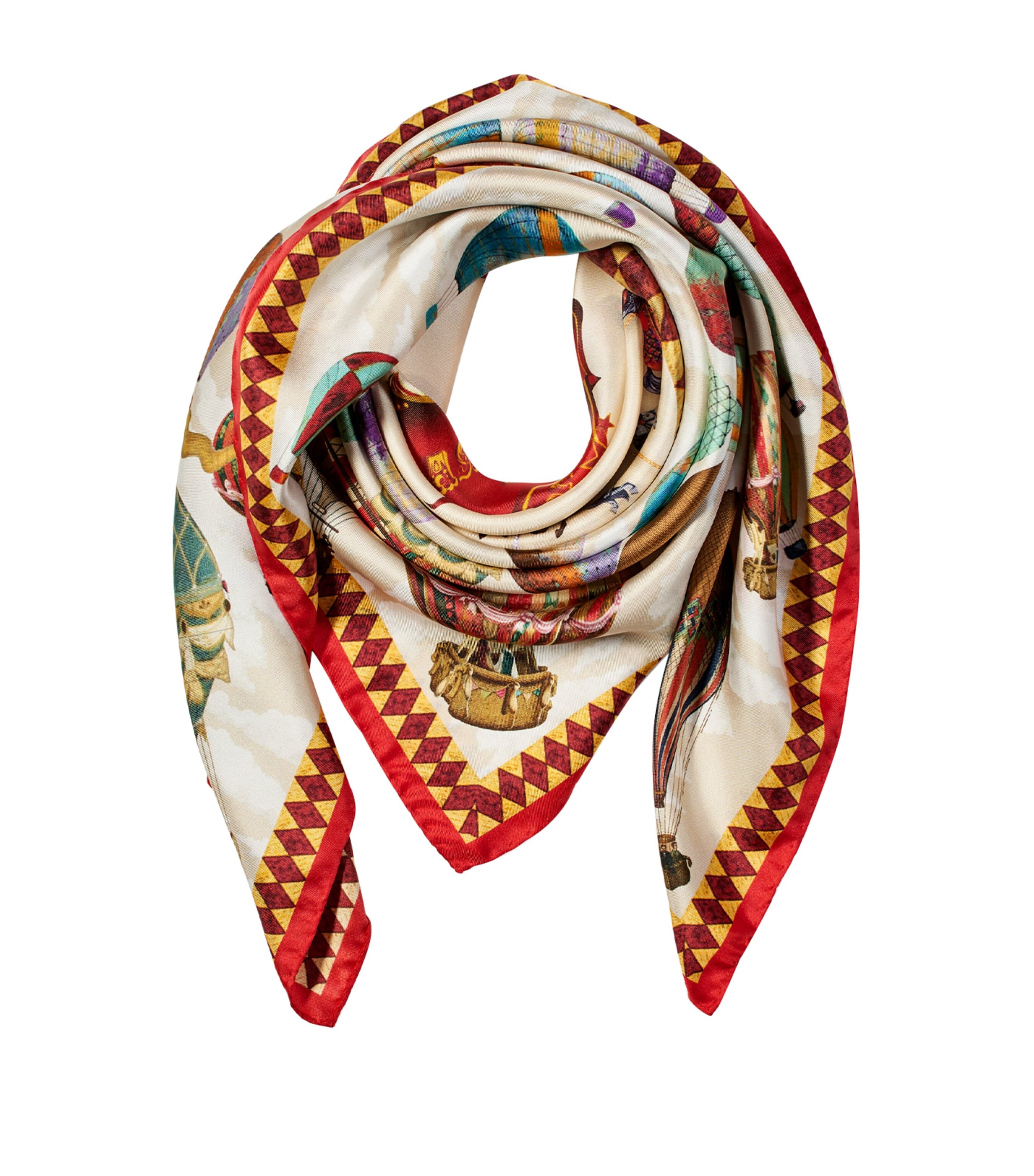 Silk Hot Air Balloon Print Scarf RED Image 2