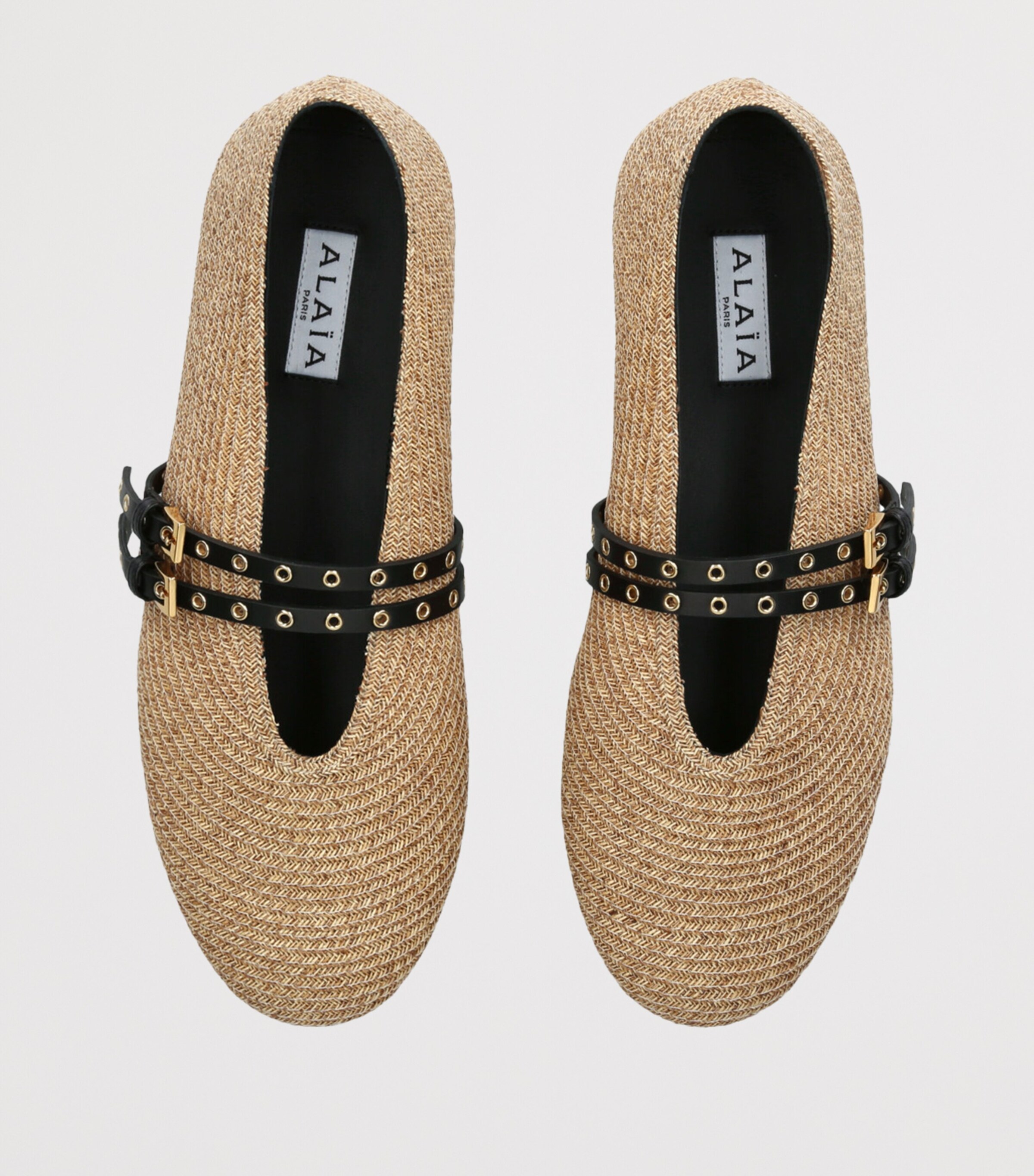 Raffia-Leather Ballet Flats BEIGE COMB Image 4