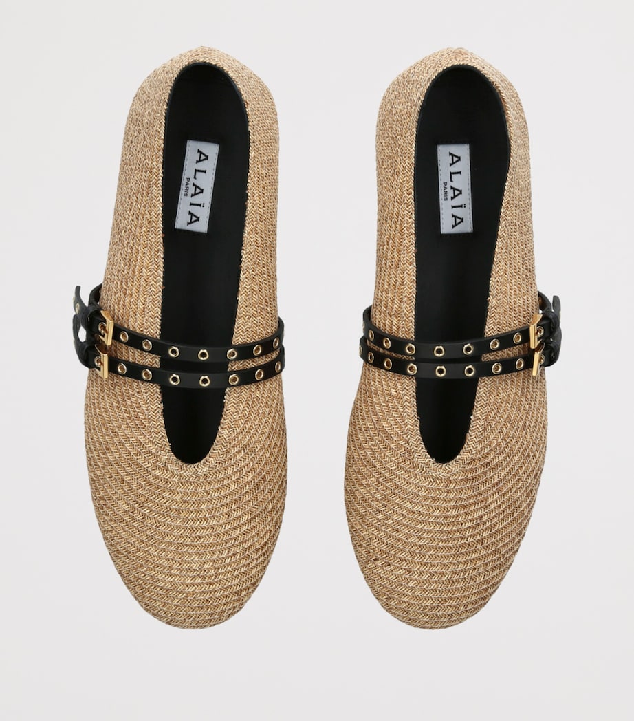 Raffia-Leather Ballet Flats BEIGE COMB Image 4