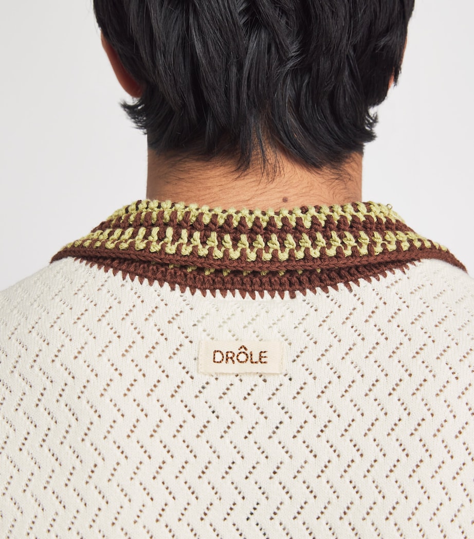 Drôle De Monsieur Mens Crochet Emblem Polo Shirt Off White Image 3