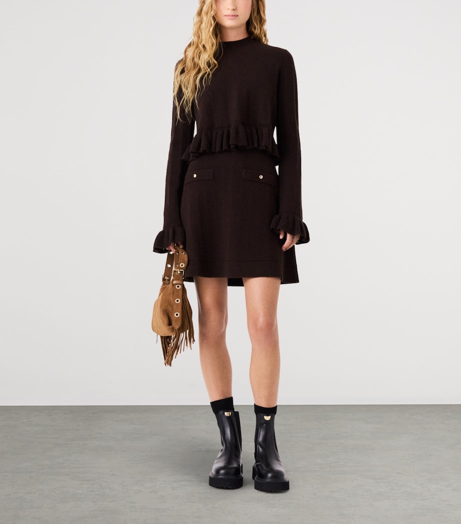 Maje Womens Cable-Knit Mini Dress Dark Brown Image 2