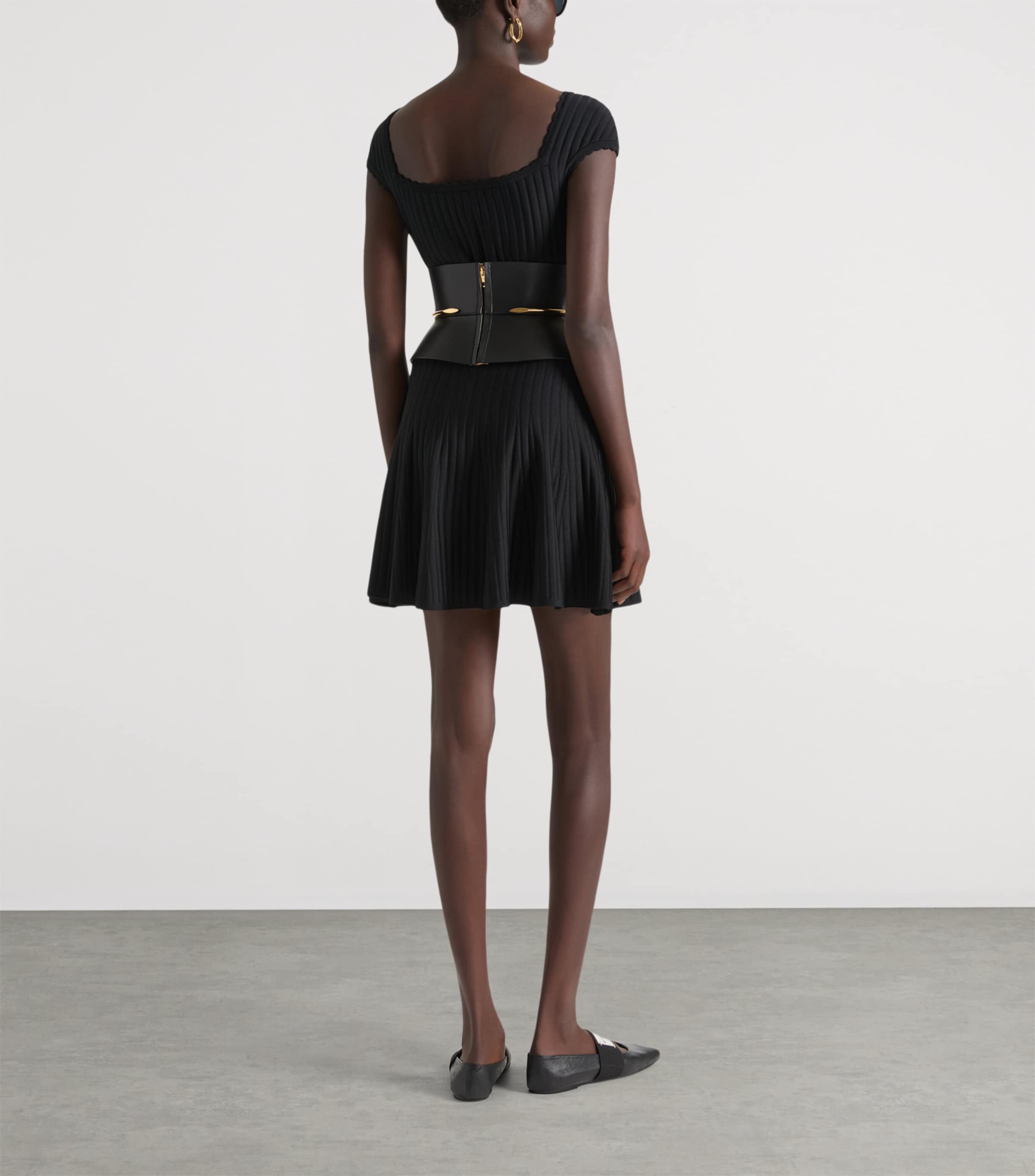 Ribbed Cap-Sleeve Mini Dress BLACK Image 3