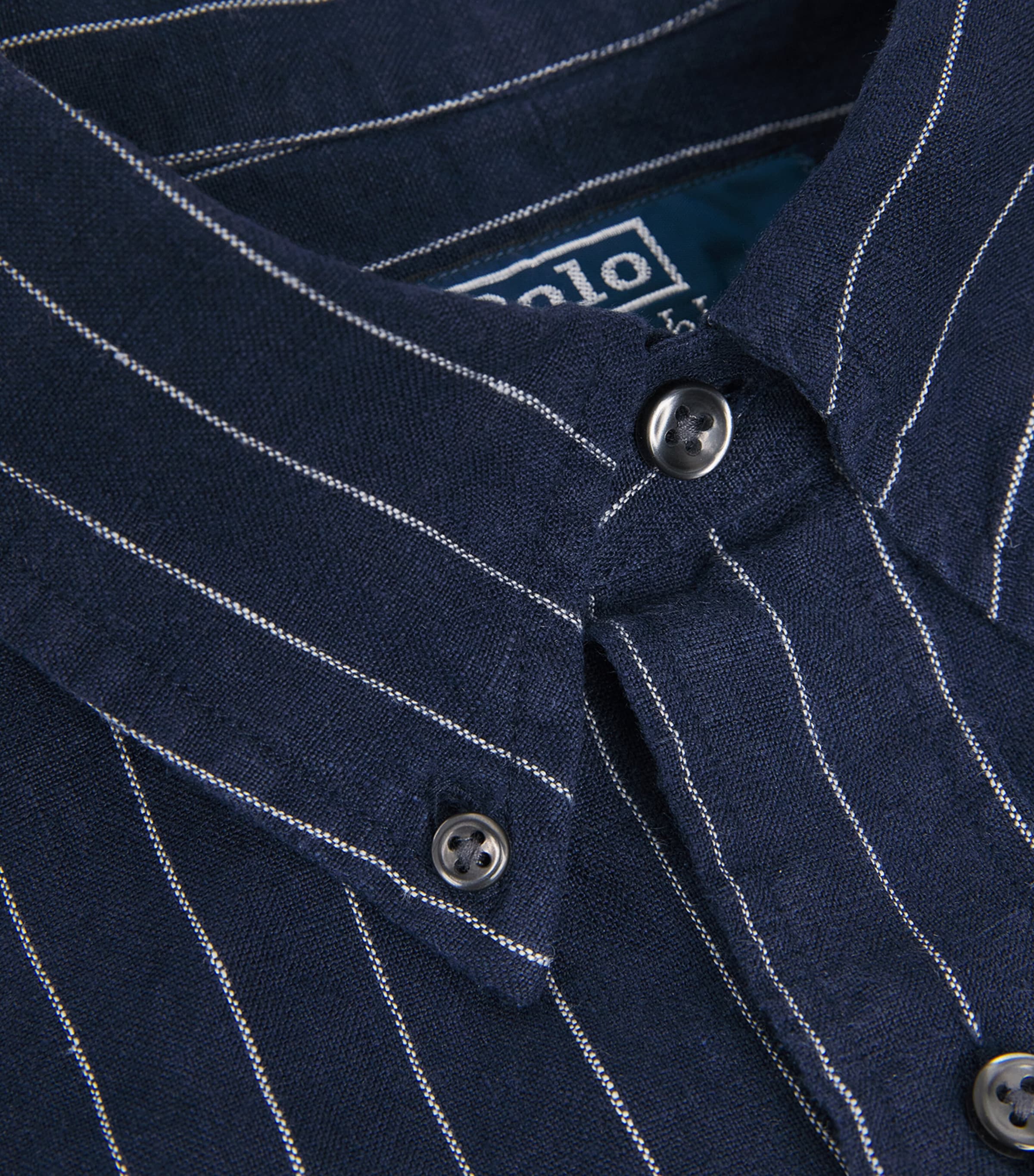 Polo Ralph Lauren Mens Linen Stripe Shirt Navy White Image 6