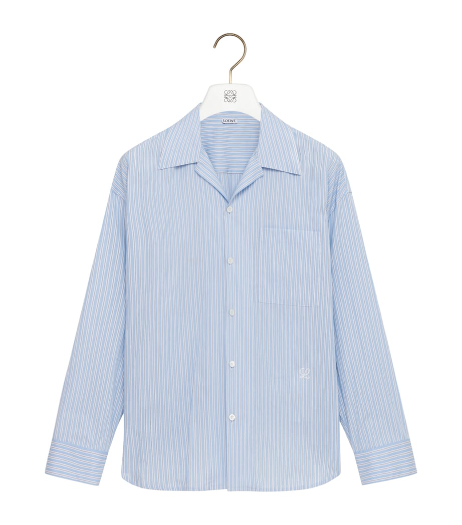 LOEWE Mens Cotton-Blend Stripe Shirt White/navy Image 1