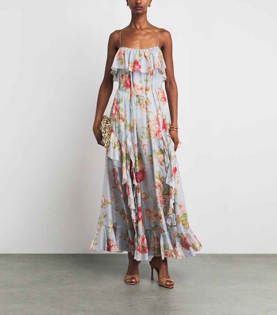 Zimmermann Womens Silk Floral Roselight Midi Dress Brsf Blue Rse Floral Image 2