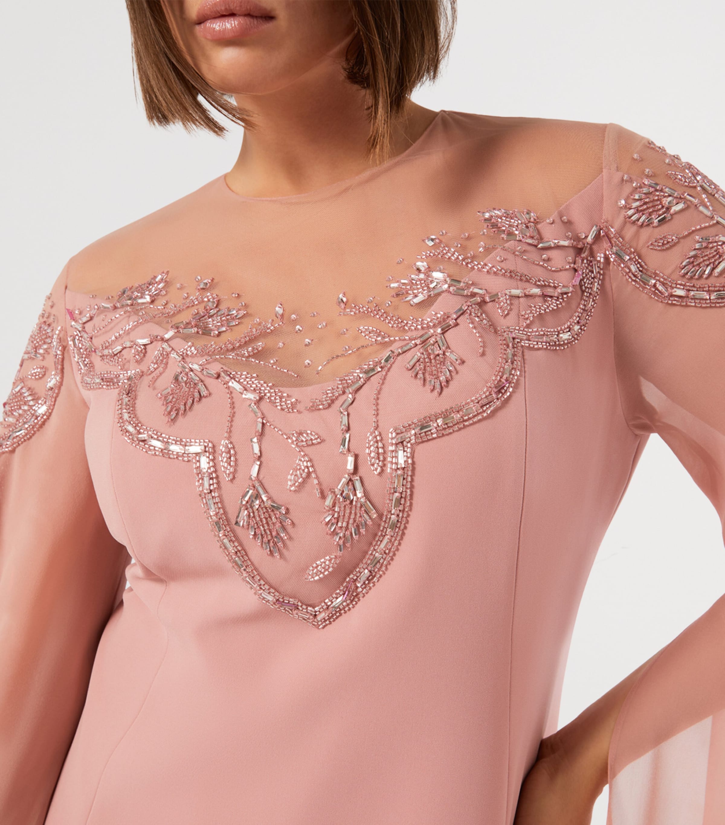 Marina Rinaldi Womens Silk Embroidered Maxi Dress Antique Rose Image 5