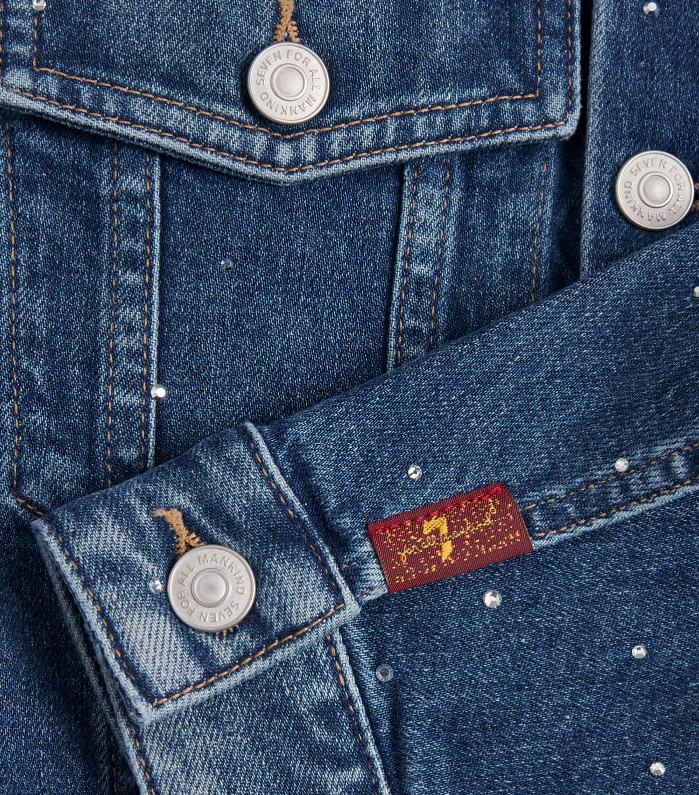 7 For All Mankind Womens Embellished Trucker Denim Jacket Blue Shine Image 6