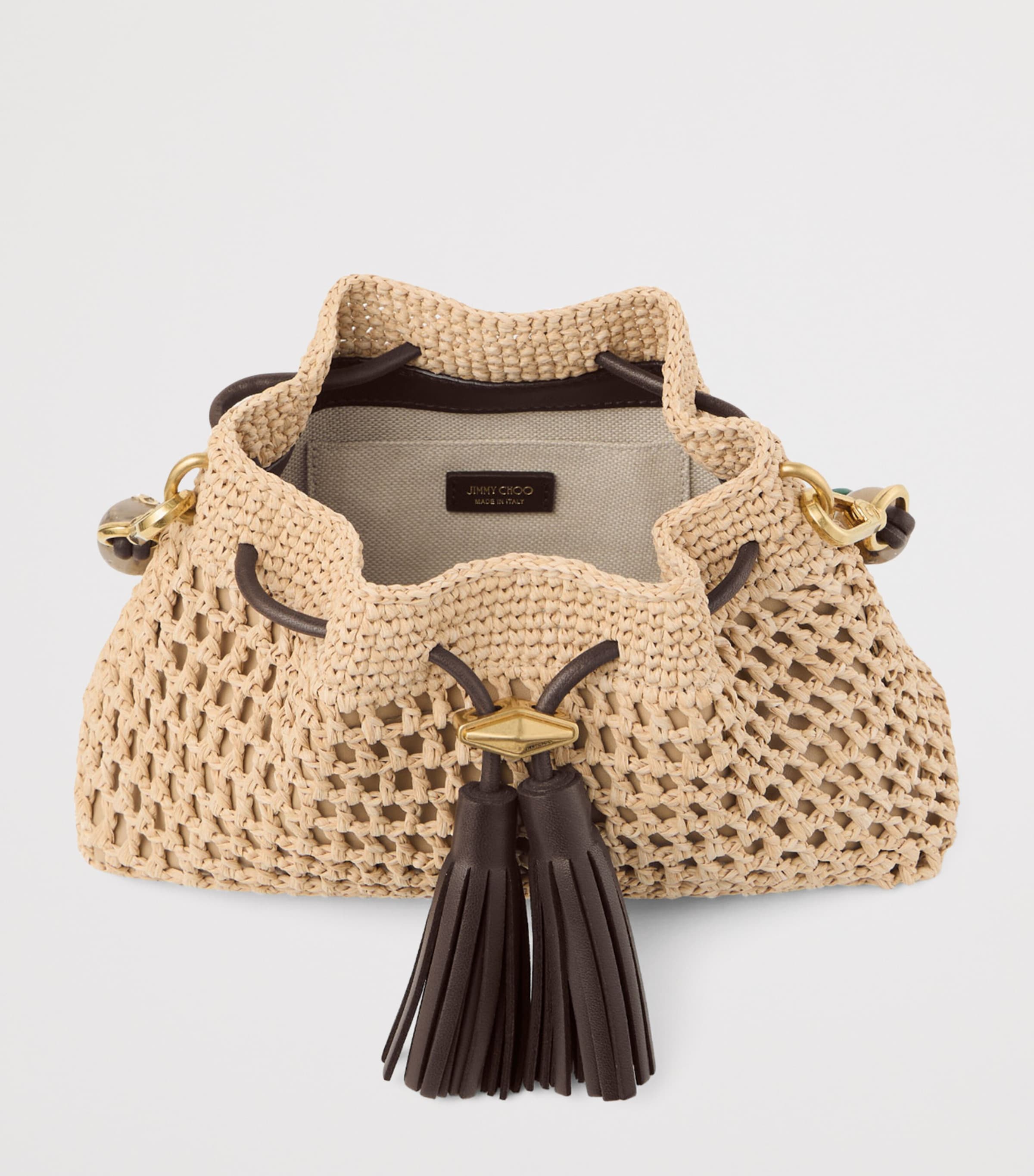 Jimmy Choo Small Cinch Raffia Shoulder Bag Natural/chocolate/go Image 4