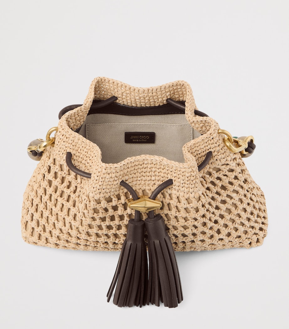 Jimmy Choo Small Cinch Raffia Shoulder Bag Natural/chocolate/go Image 4