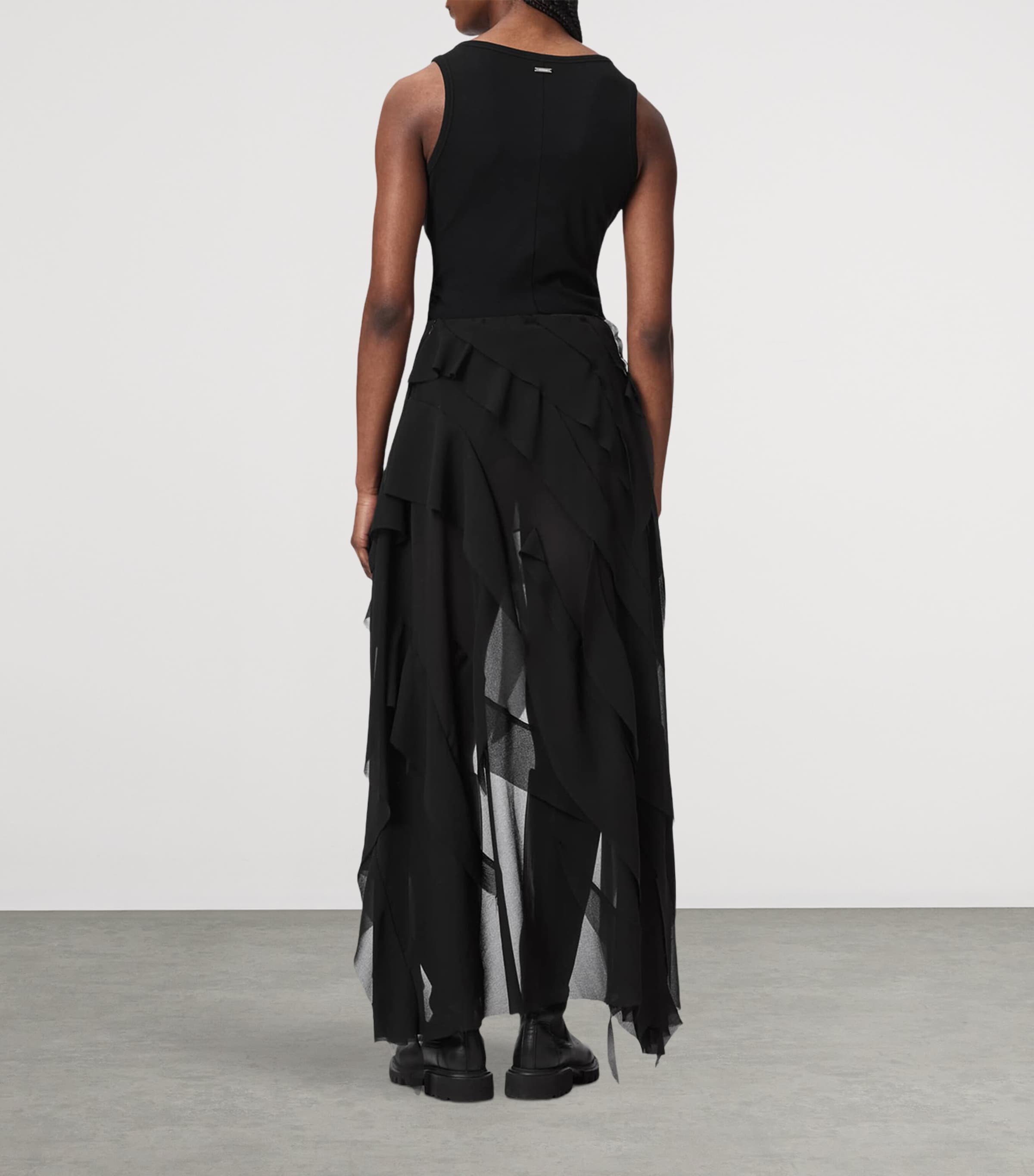 AllSaints Womens Asymmetric Ruffle Melody Skirt Black Image 7