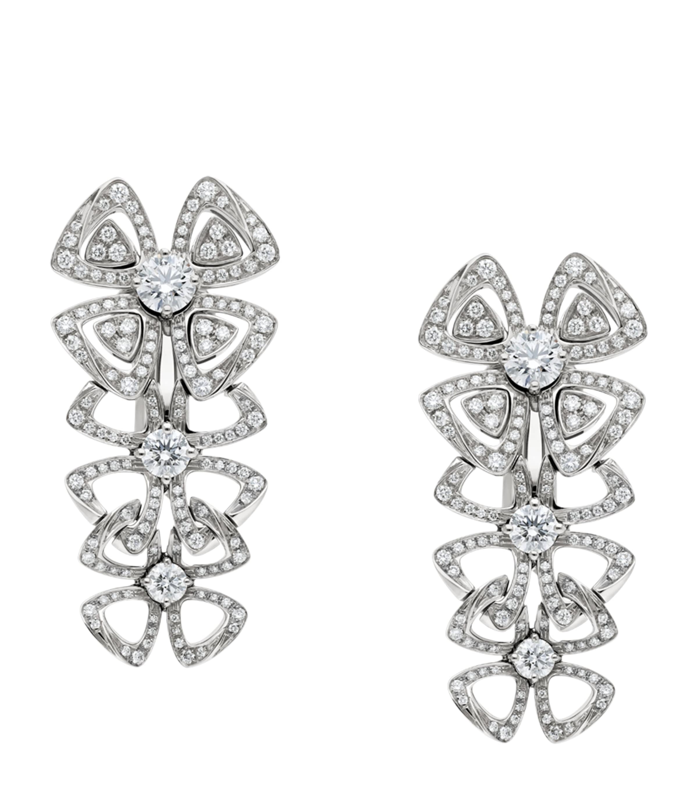 Bvlgari White Gold And Diamond Fiorever Pendant Earrings In Metallic