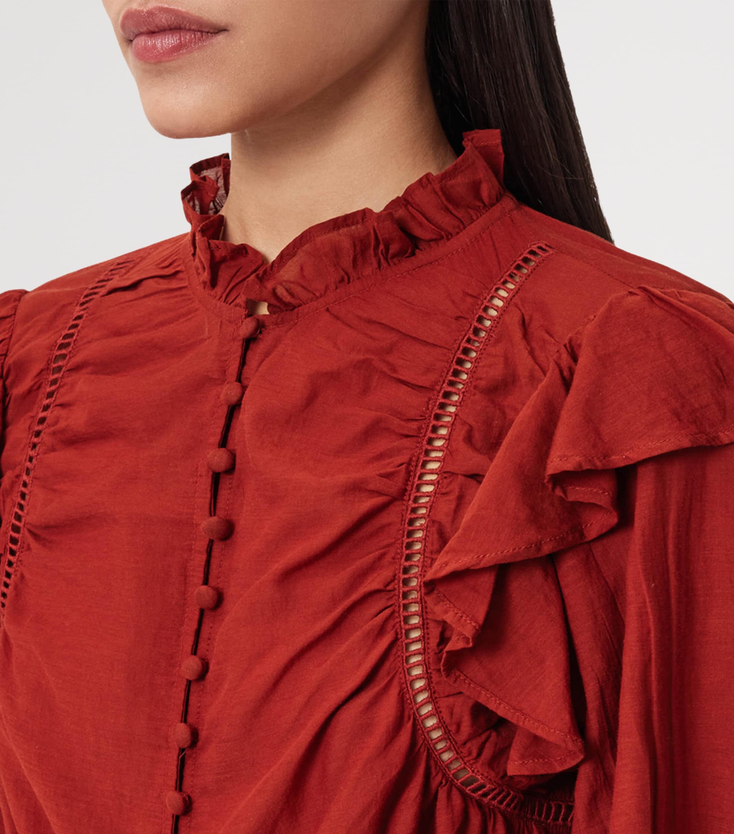 AllSaints Womens Ruffled Lima Blouse Paprika Red Image 5