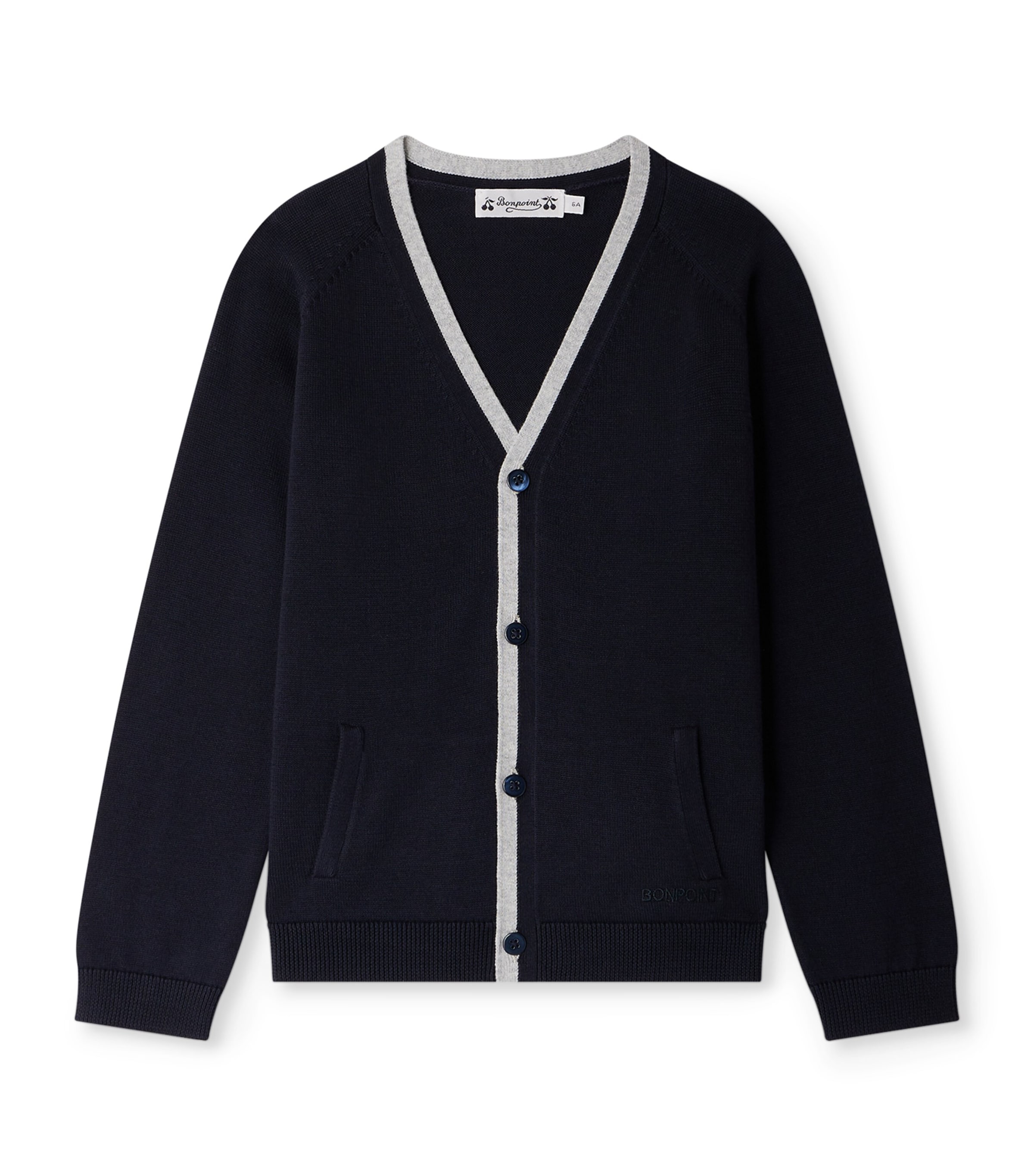 Bonpoint Cotton Contrast-Trim Cardigan  (4-8 Years) Upb Marine Image 1