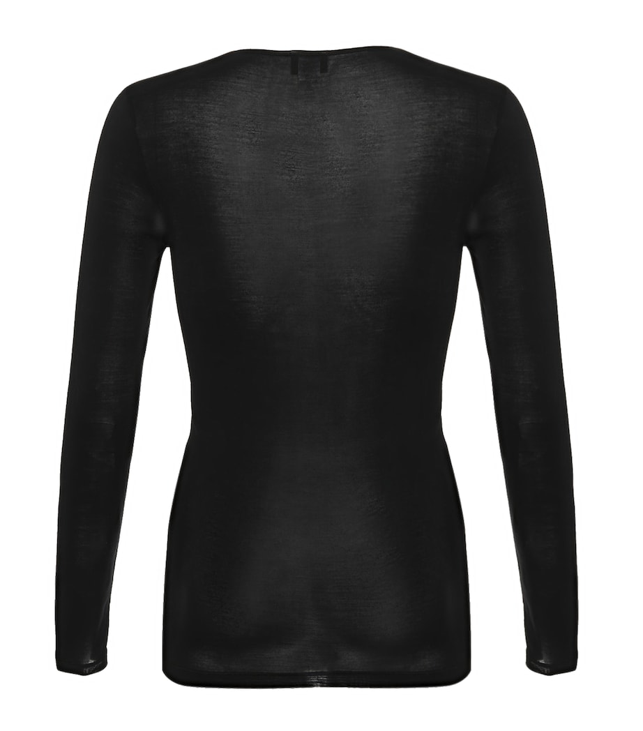 Pure Silk Long-Sleeved Top BLACK Image 3
