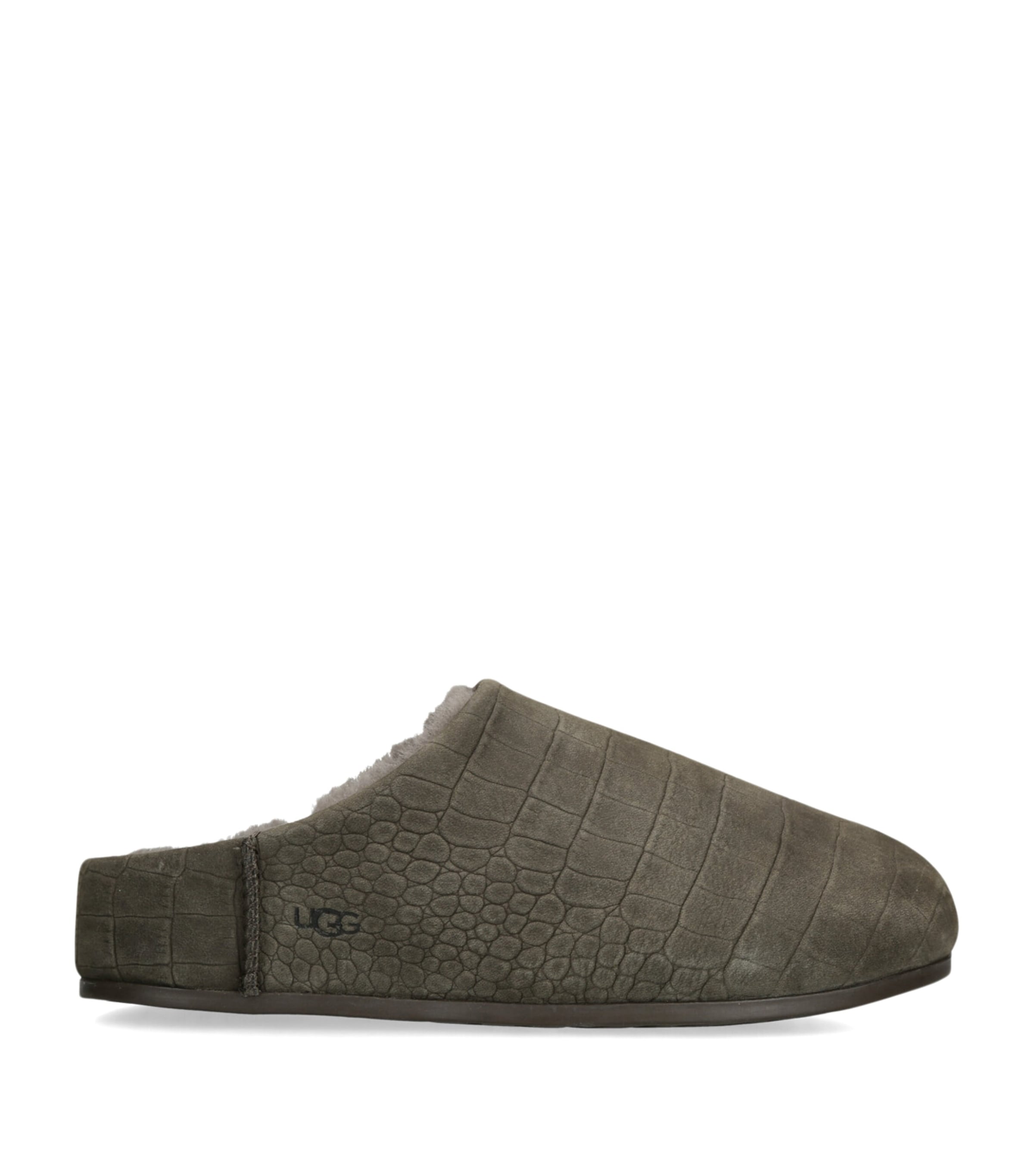 Leather Embossed Elea Slippers GREY/DARK Image 1