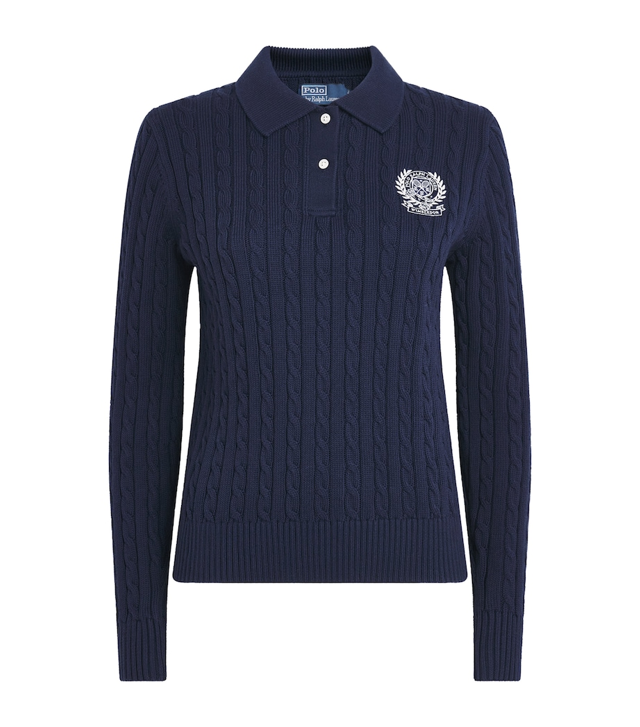 Polo Ralph Lauren Womens x Wimbledon Cotton Cable-Knit Polo Sweater Refined Navy Image 1