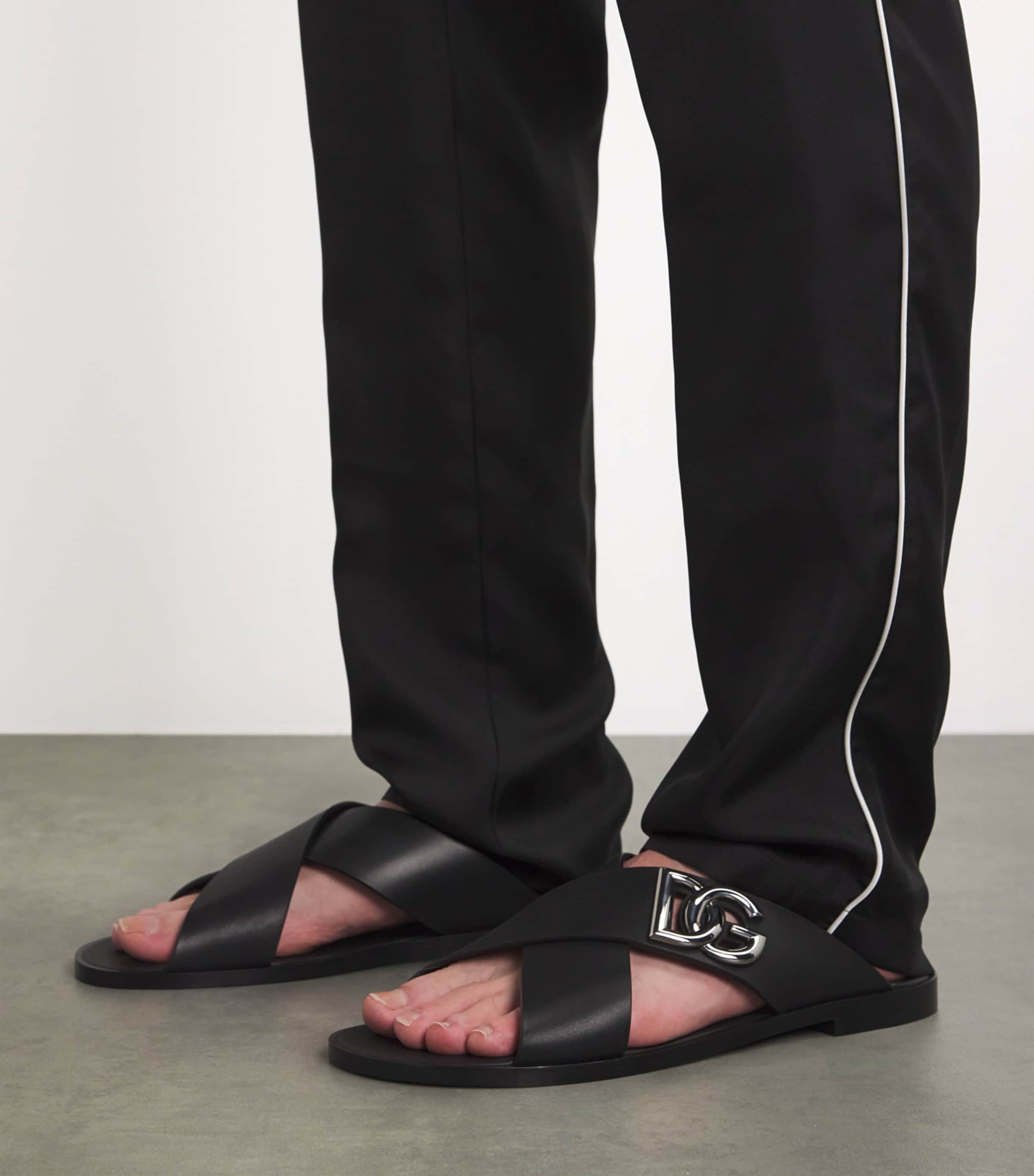 Dolce&Gabbana Leather Logo Cross-Strap Sandals Black Image 5