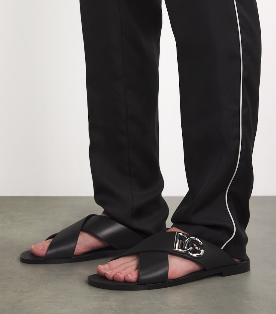 Leather Logo Cross-Strap Sandals 80999-BLACK Image 5