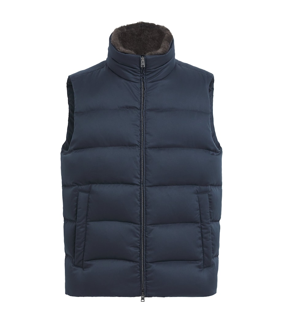 Herno Mens Faux Fur Collar Quilted Down Gilet Blu Navy Image 1