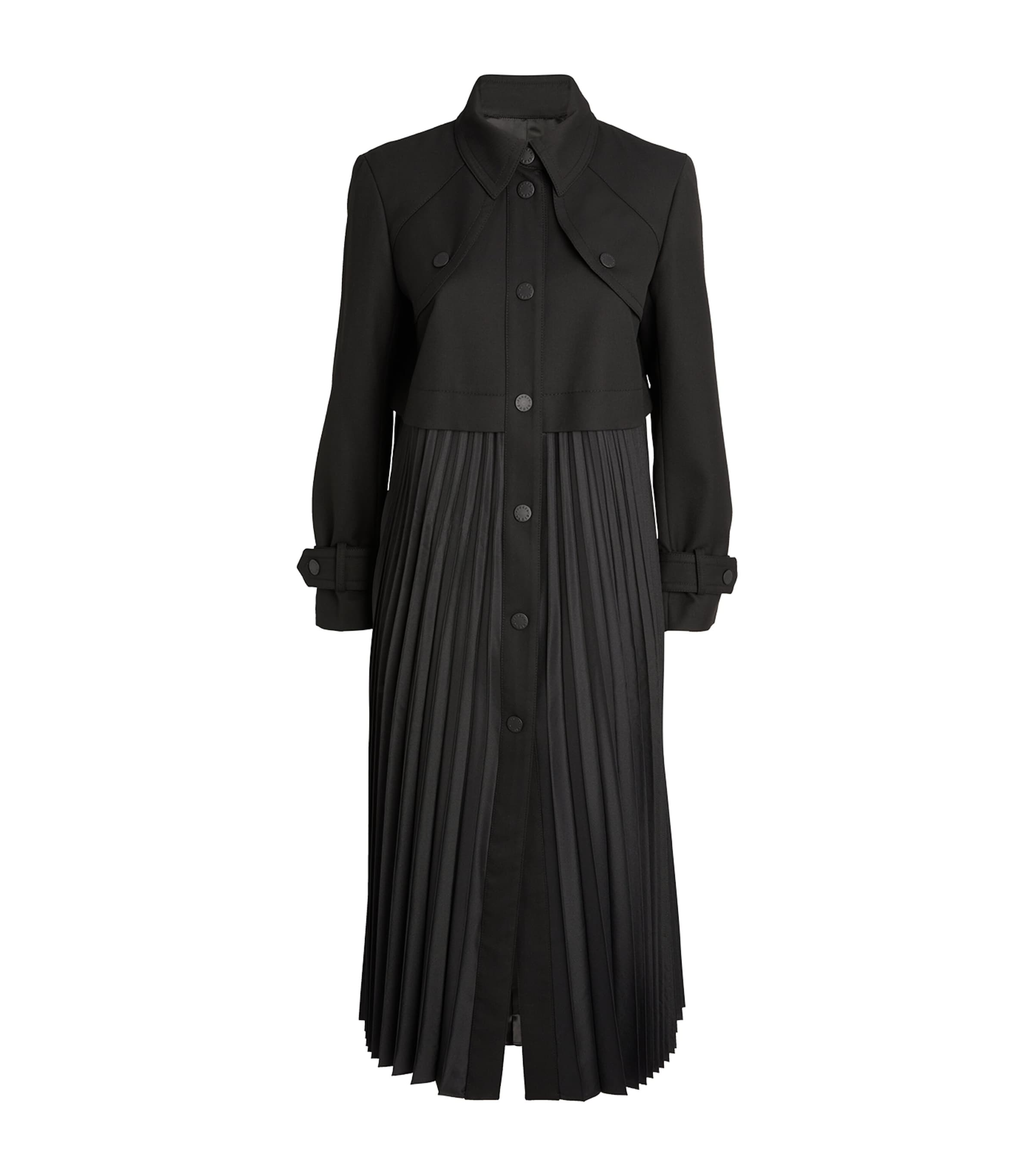 Sandro Pleated Gabardine Trench Coat In Black