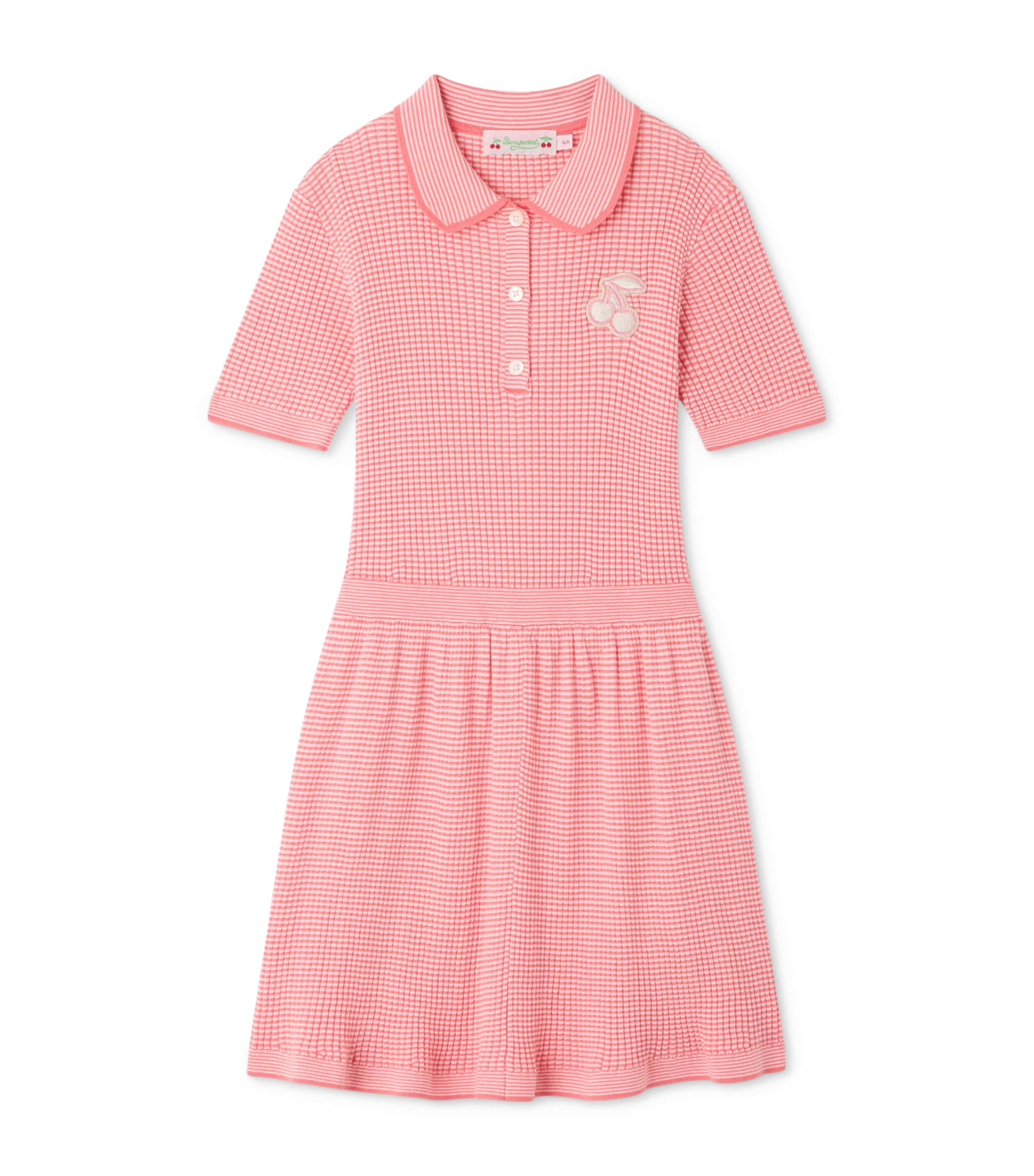 Bonpoint Waffle-Finish Patch Dress (4-8 Years) Rose Bonbon Image 1