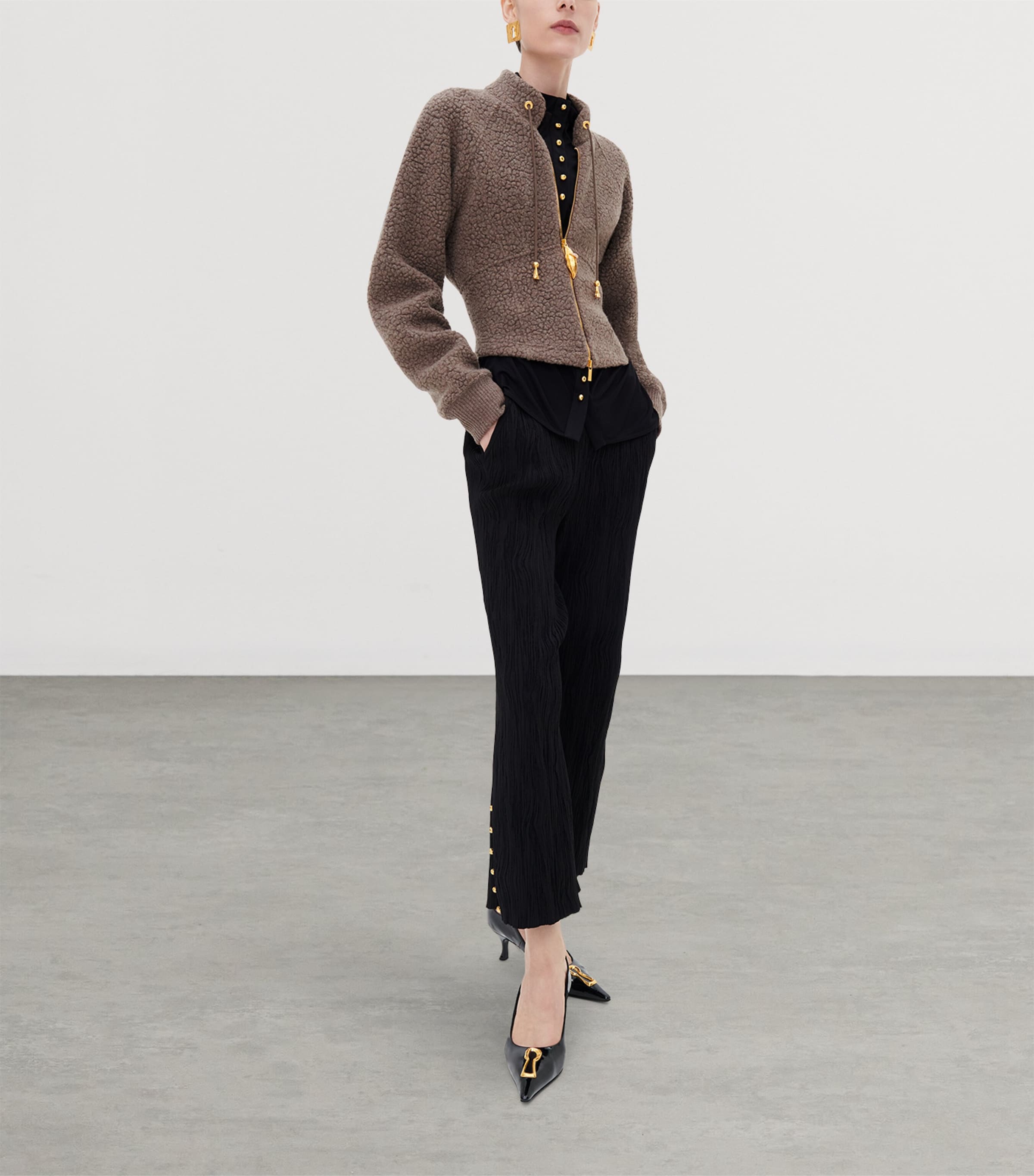Schiaparelli Womens Wool-Blend Lips Zip-Up Hoodie Brown Image 2