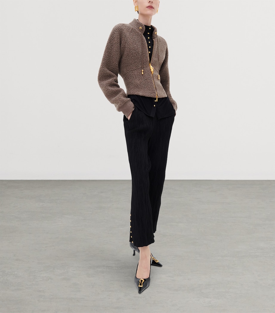 Schiaparelli Womens Wool-Blend Lips Zip-Up Hoodie Brown Image 2