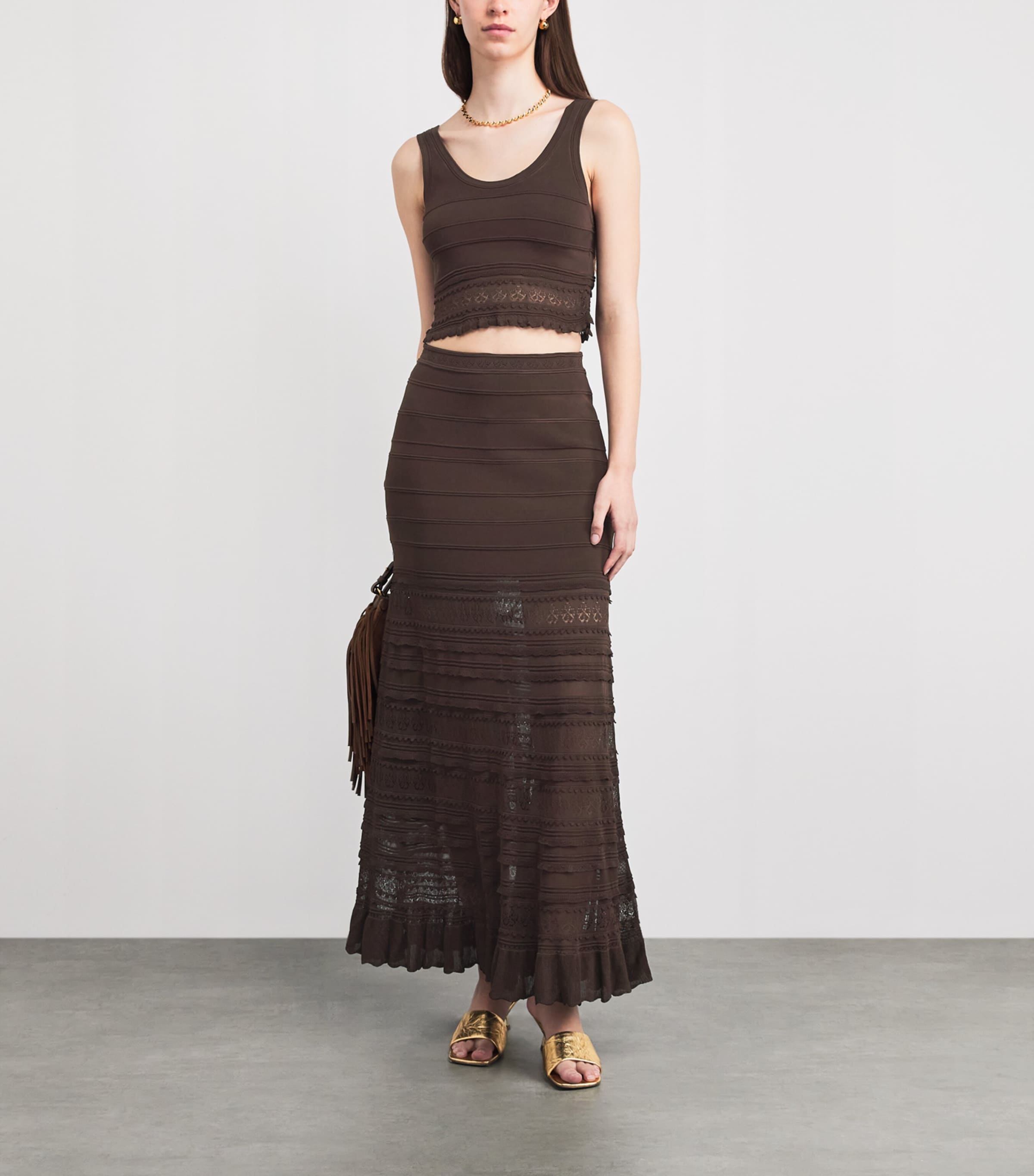 Sandro Paris Womens Panelled Maxi Skirt Brown Image 2