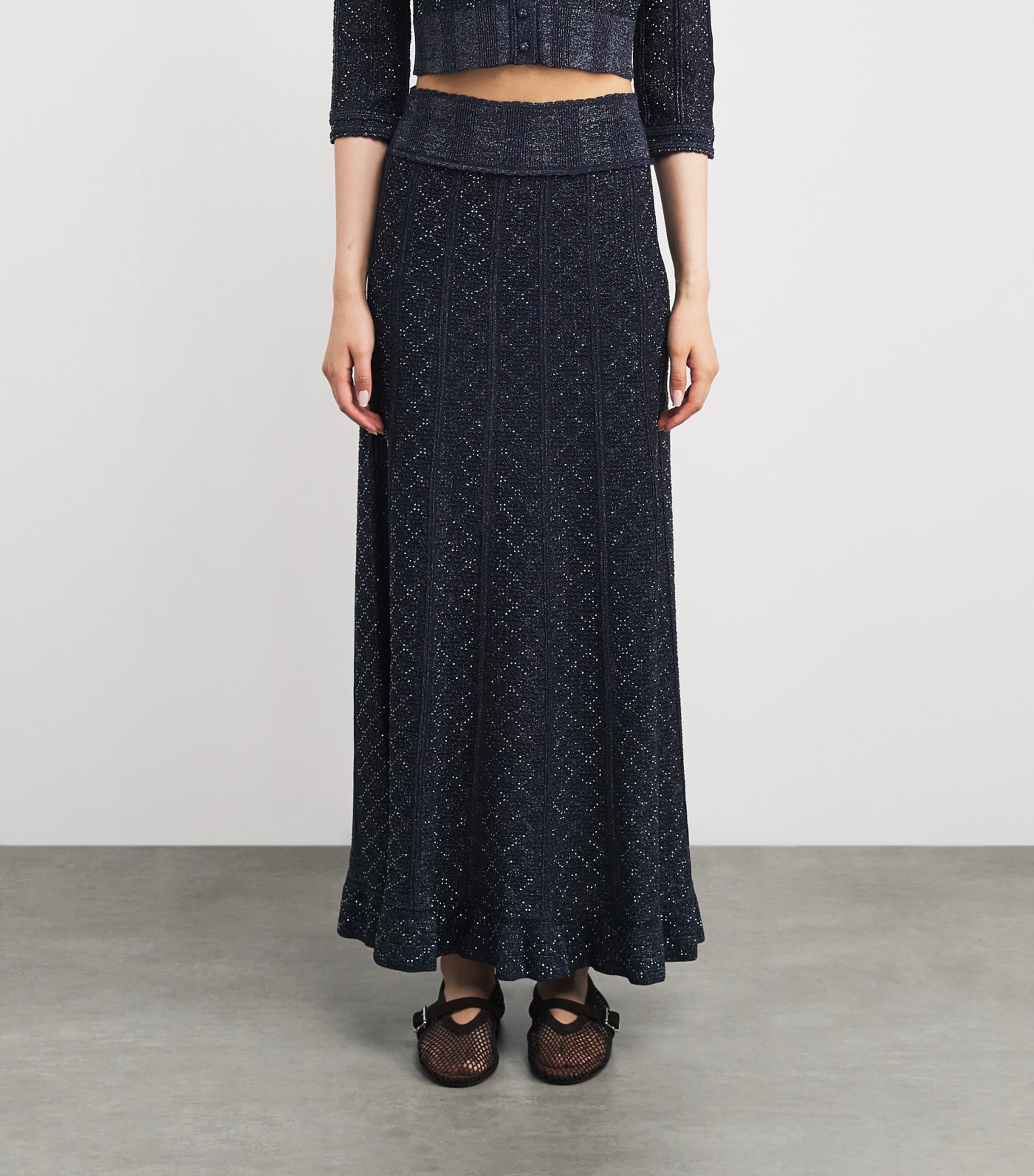 Knitted Embellished Maxi Skirt NAVY BLUE Image 3