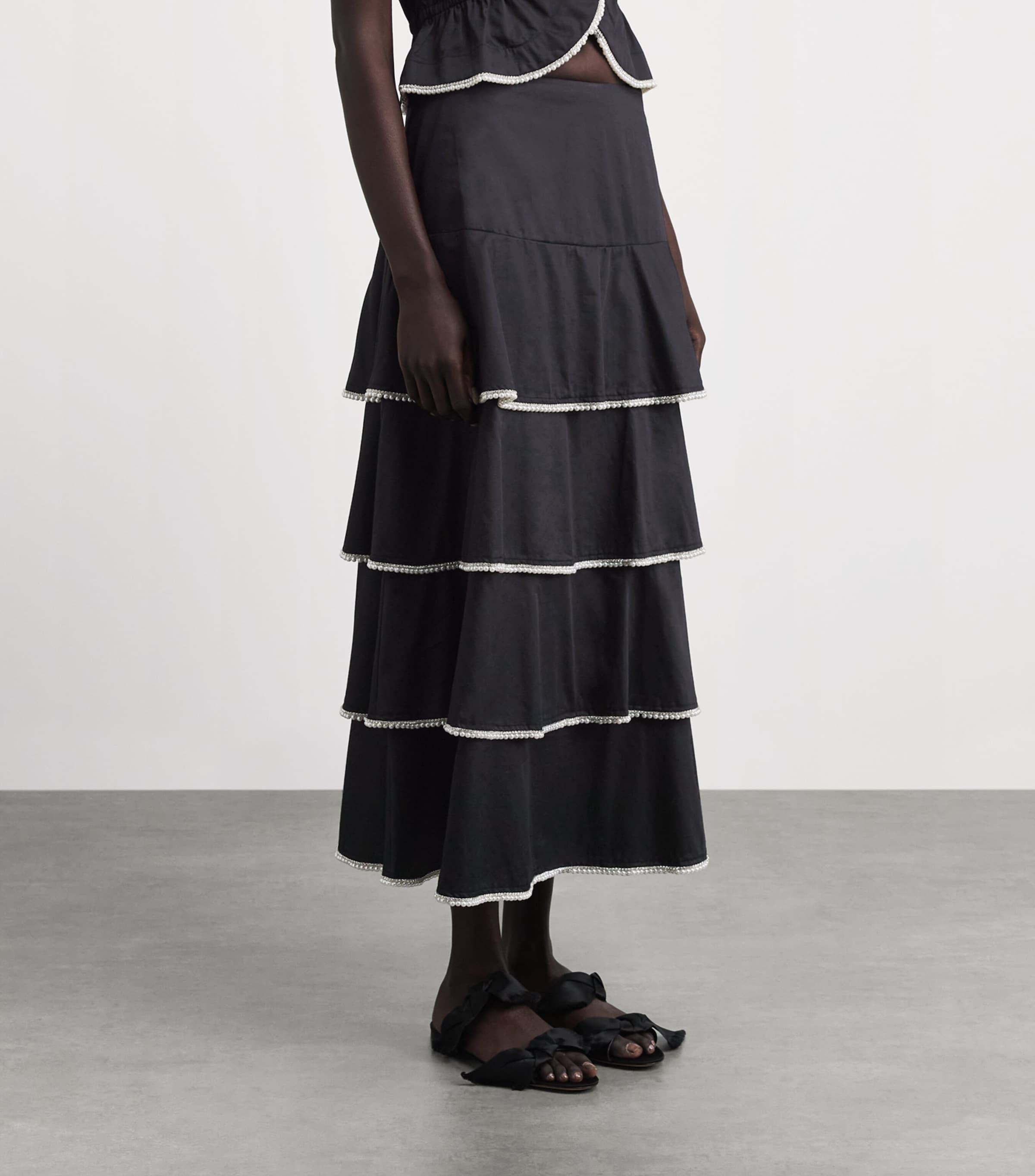 Sandro Paris Womens Cotton Embellished Maxi Skirt Black Image 4