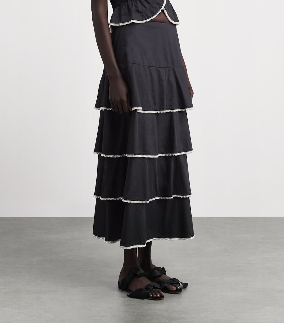 Sandro Paris Womens Cotton Embellished Maxi Skirt Black Image 4