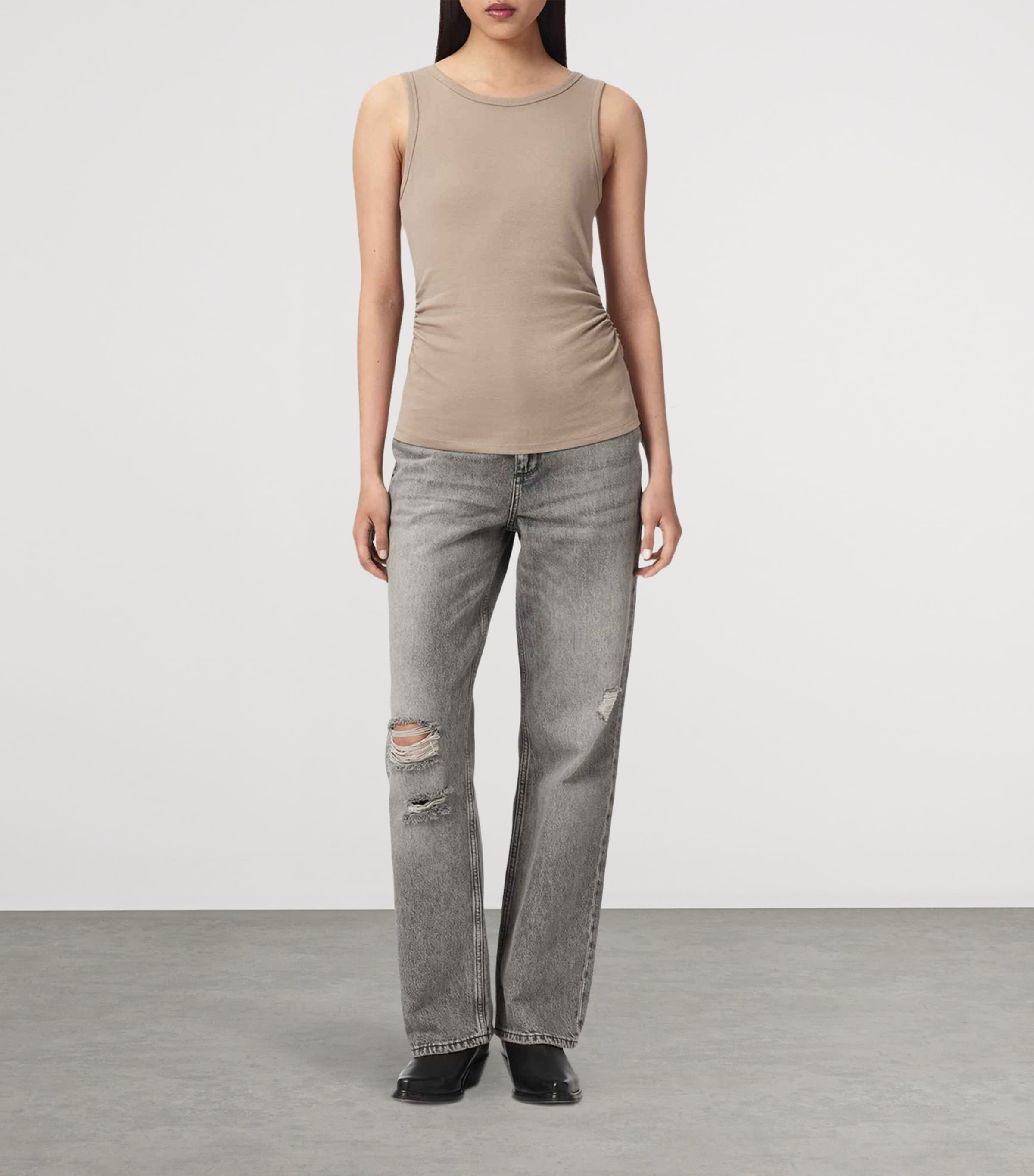 AllSaints Womens Stretch-Cotton Katarina Tank Top Shale Grey Image 2