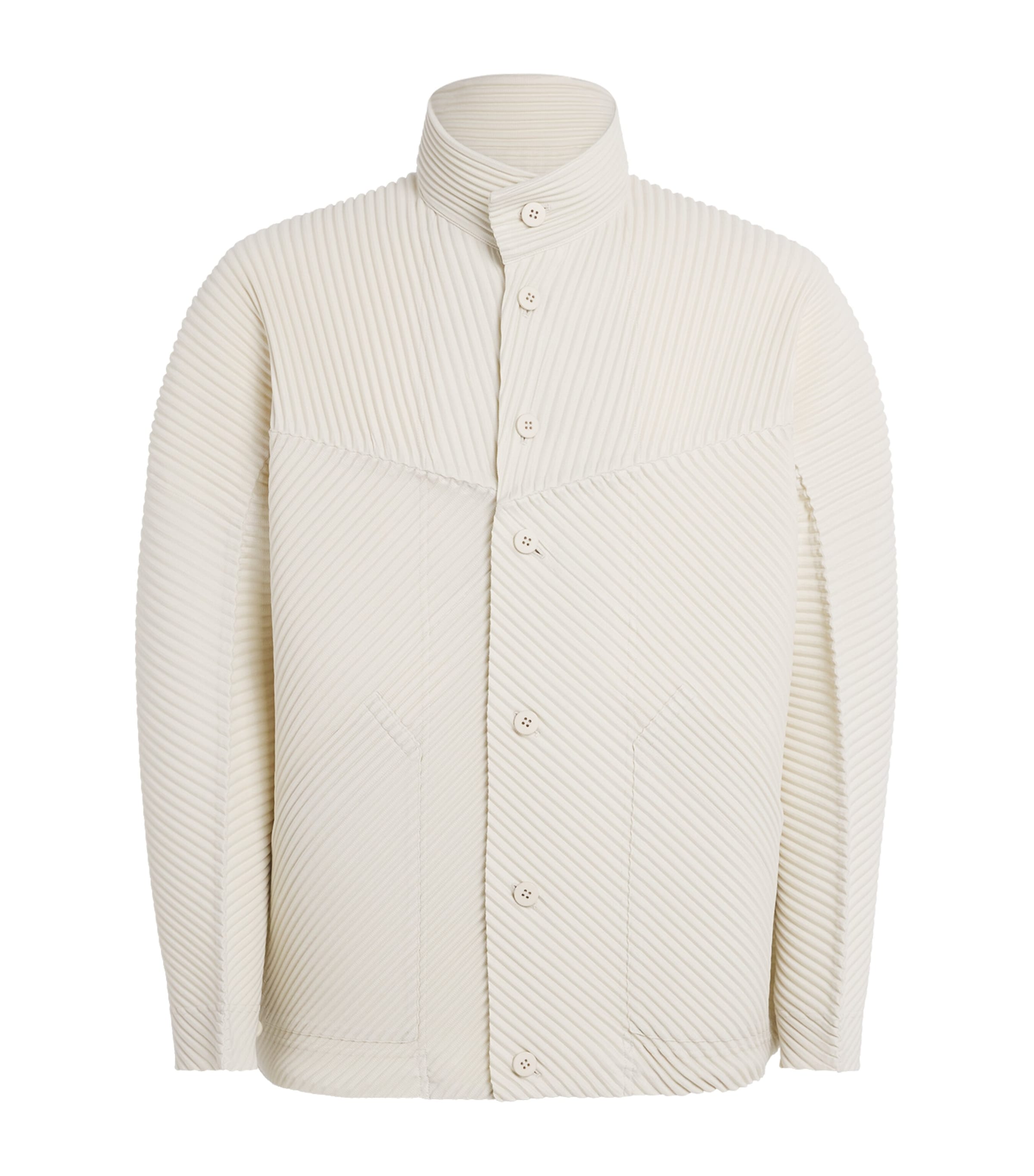 Issey Miyake Pleated Bomber Jacket In White
