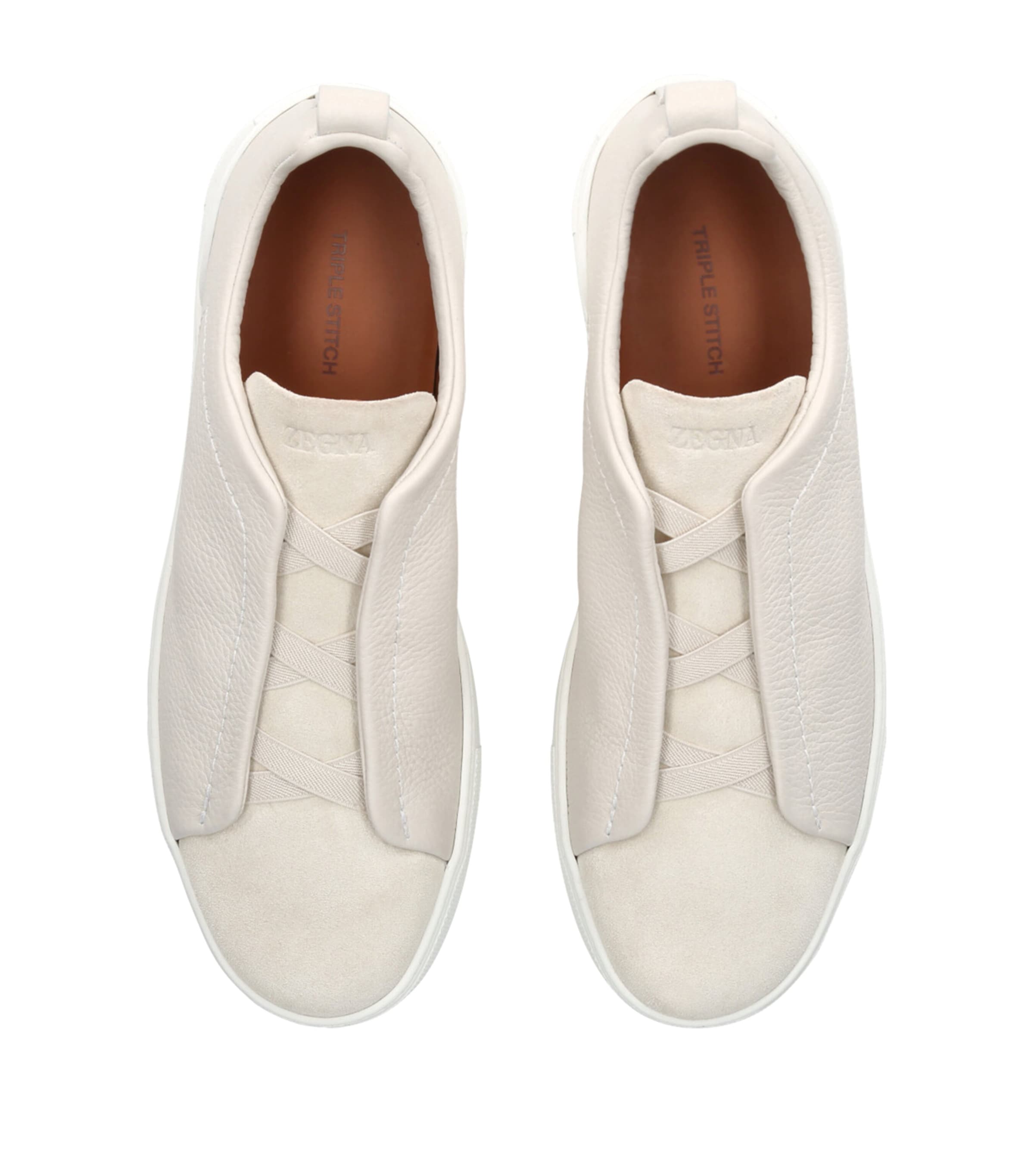 Leather and Suede Triple Stitch Sneakers WHITE Image 4