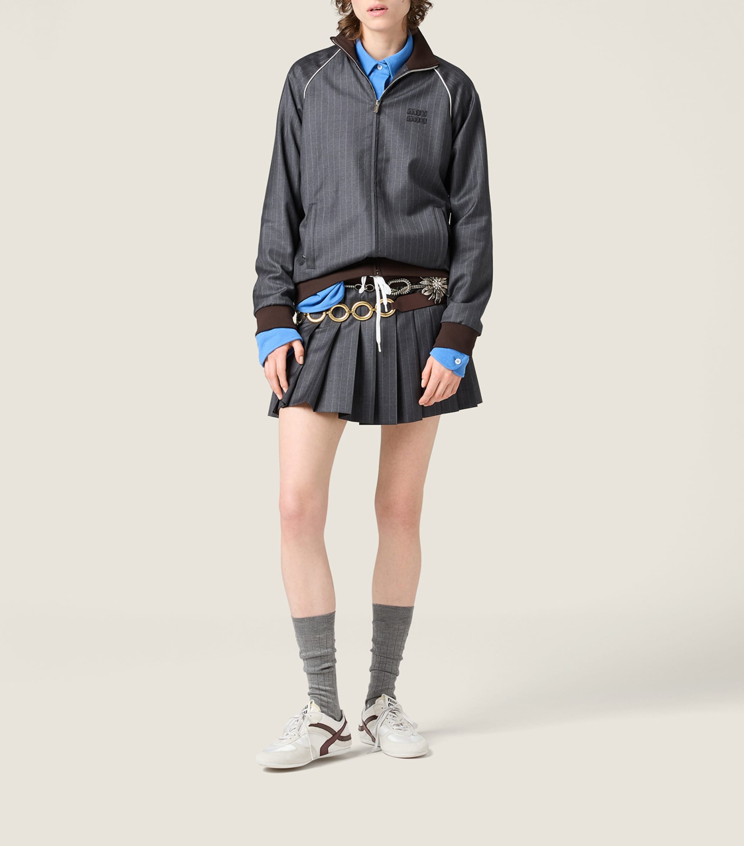 Wool Pinstripe Bomber Jacket F0480 Image 2