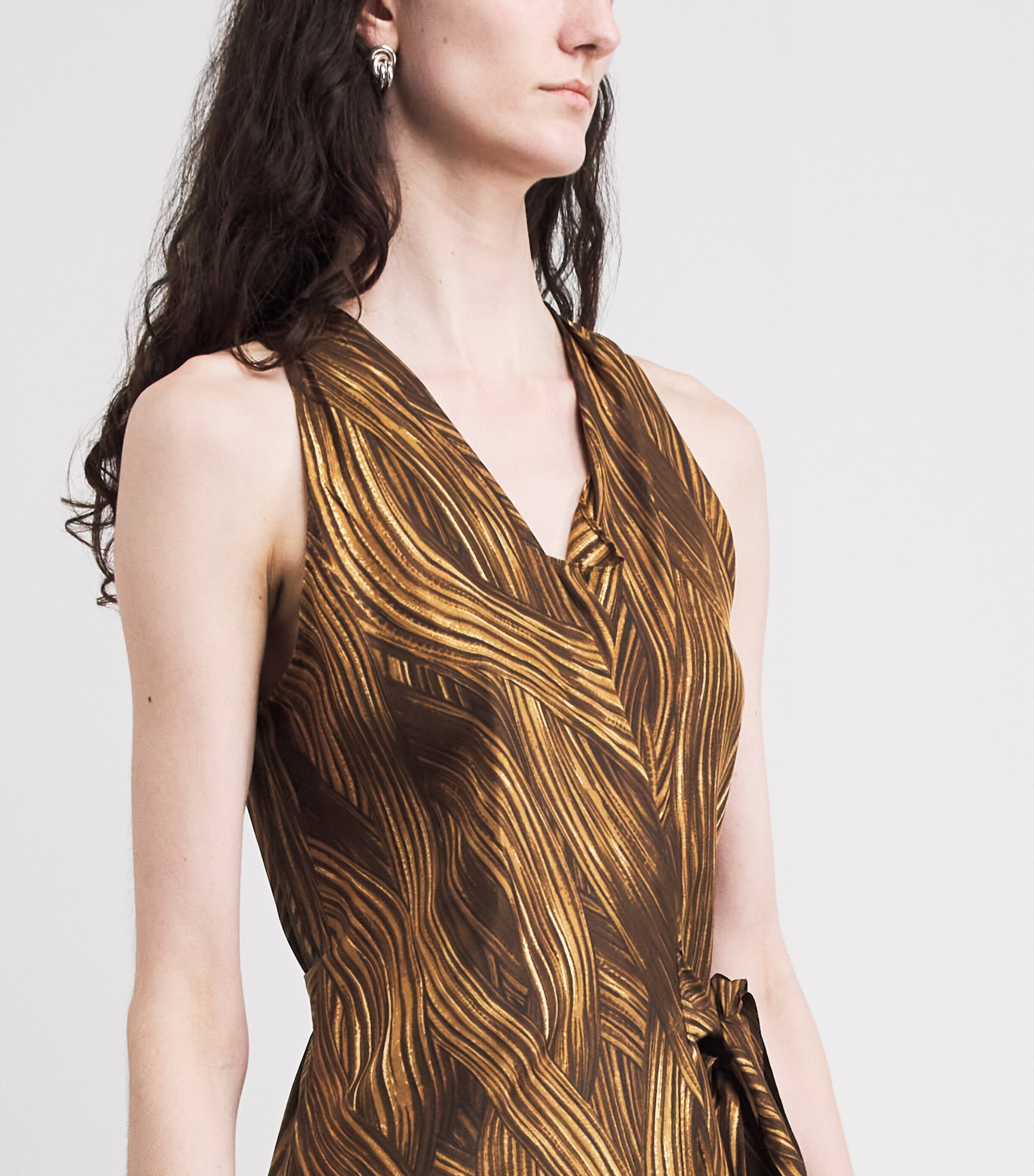RETORI Womens Silk Grass Waves Maxi Dress Camel Image 3