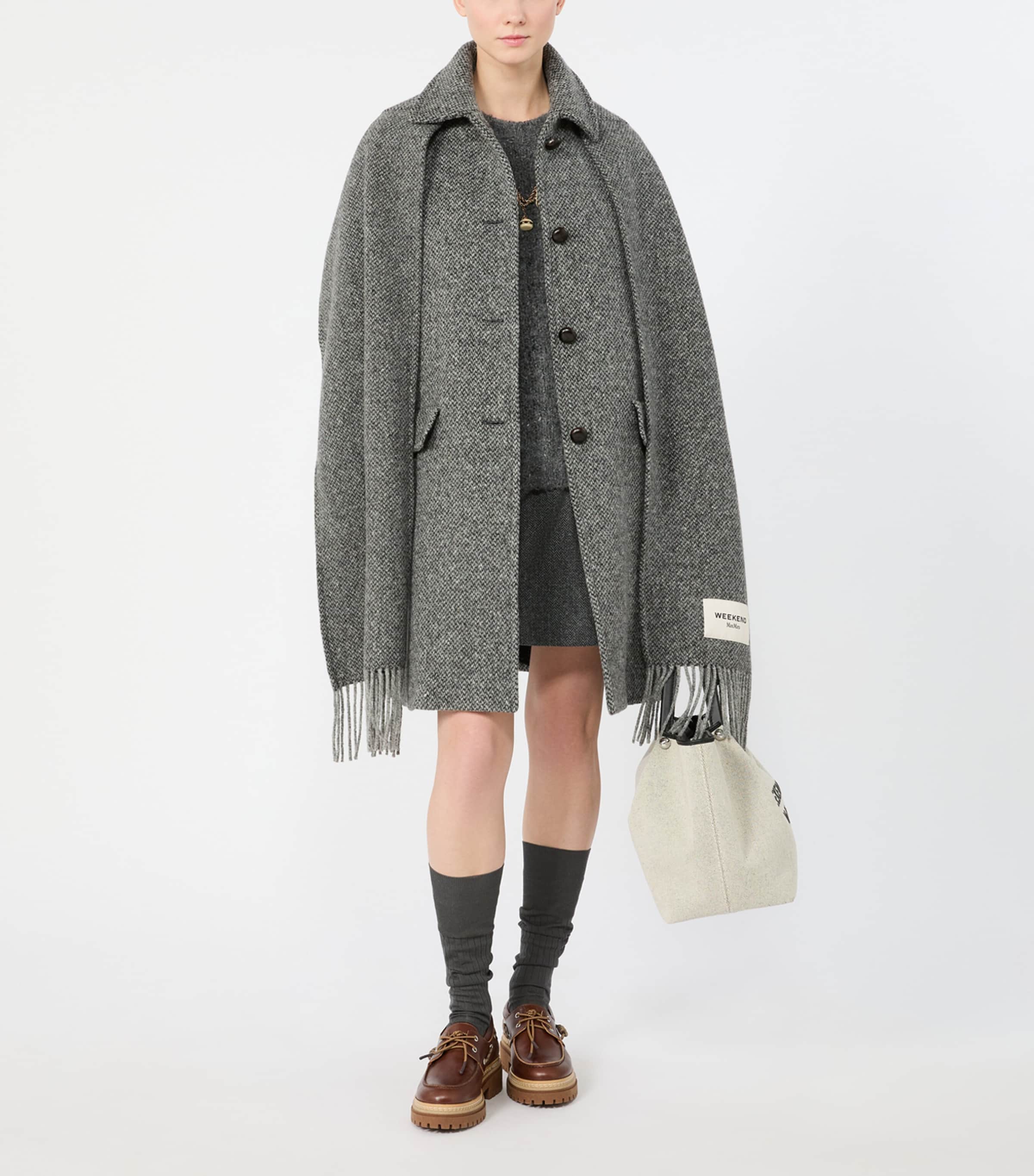 Weekend Max Mara Womens Virgin Wool-Blend Scarf-Detail Coat Dark Grey Image 2