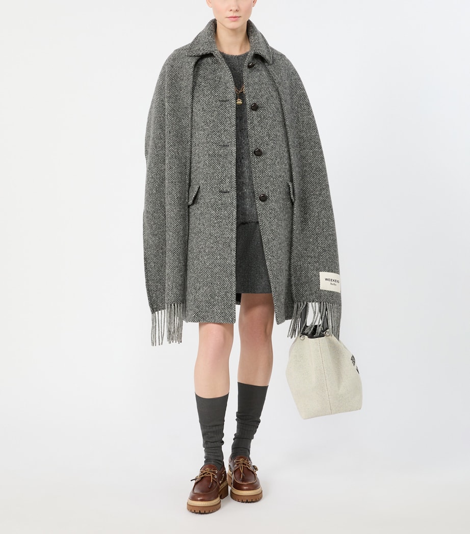 Weekend Max Mara Womens Virgin Wool-Blend Scarf-Detail Coat Dark Grey Image 2