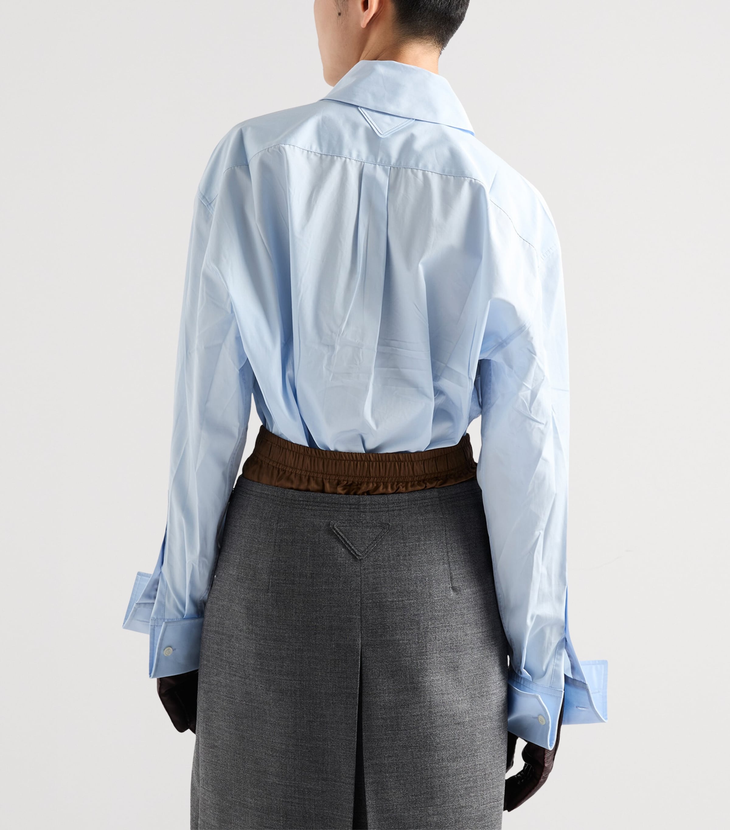 Prada Womens Cotton Pussybow Shirt Light Blue Image 5