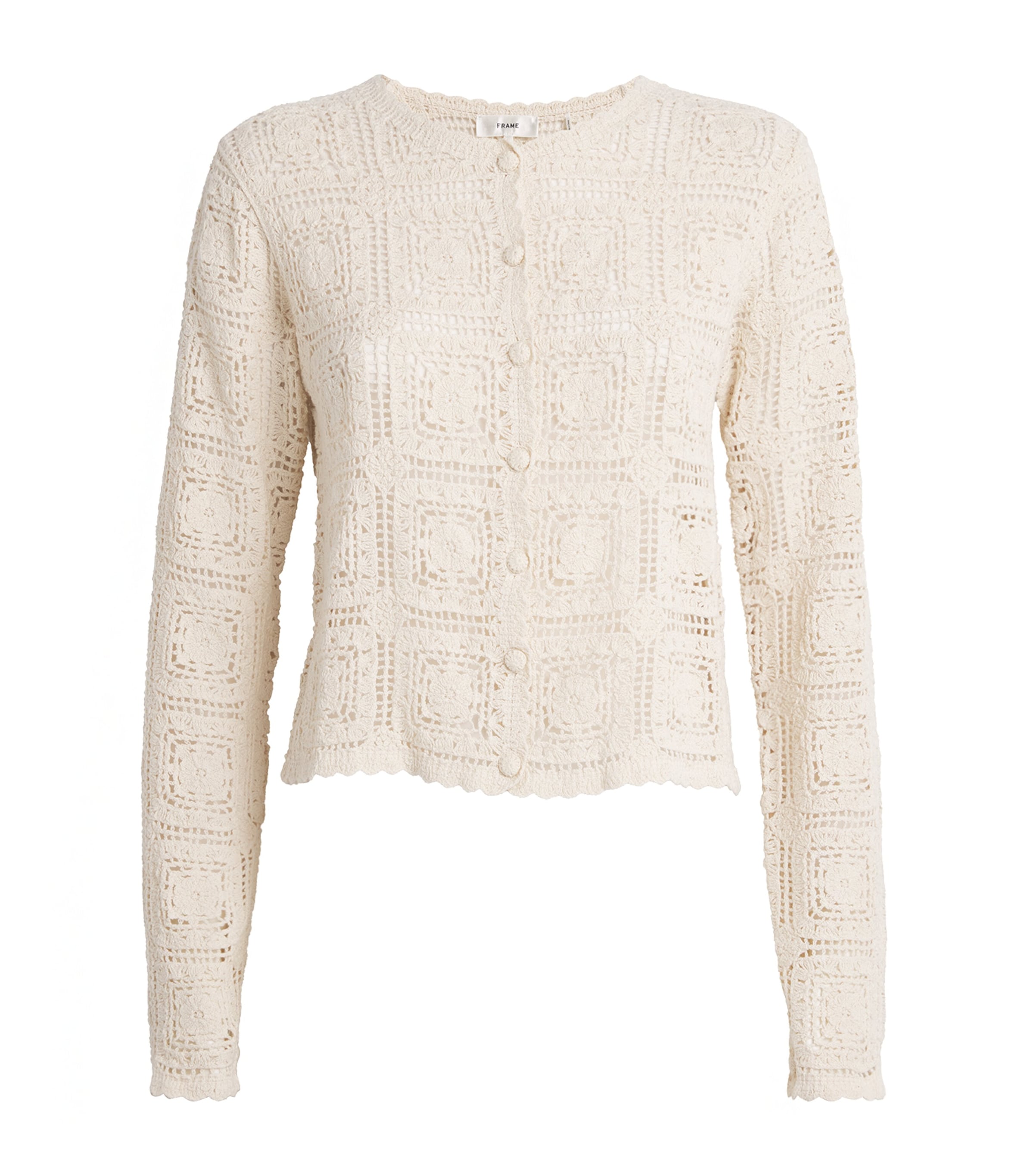 Frame Cotton The Crochet Cardigan In White