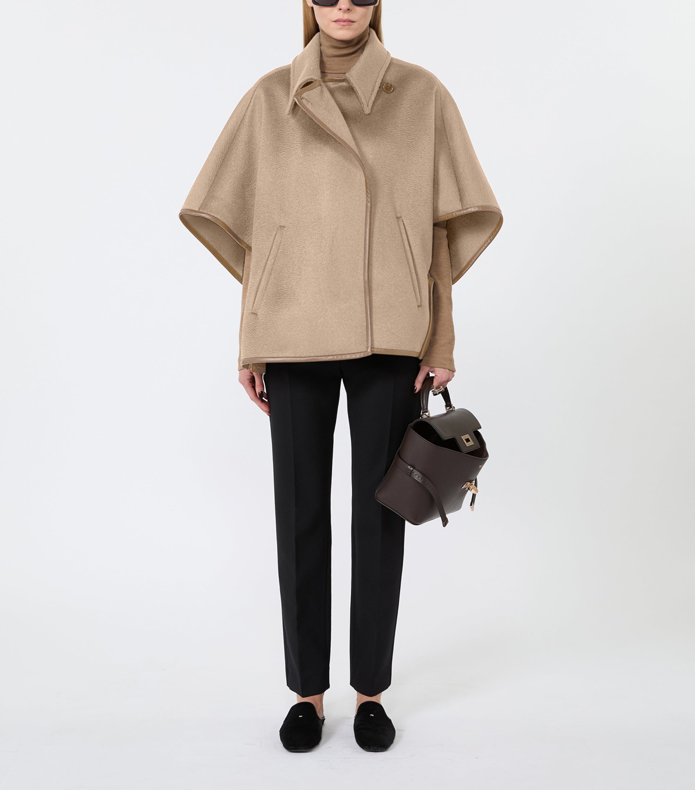 Max Mara Womens Cashmere Double-Breasted Cape Beige Image 2