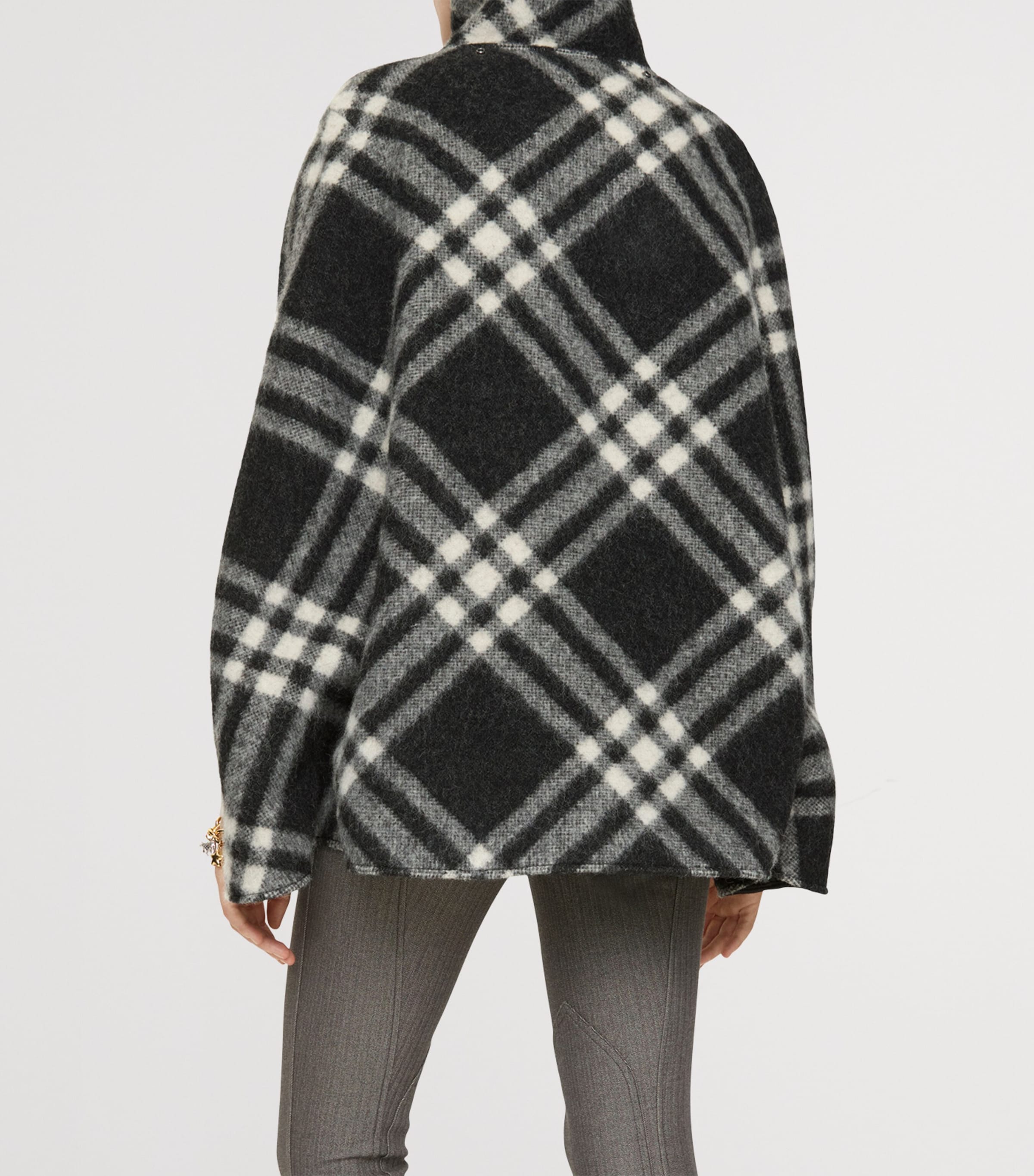 Wool Check Poncho BLACK Image 3
