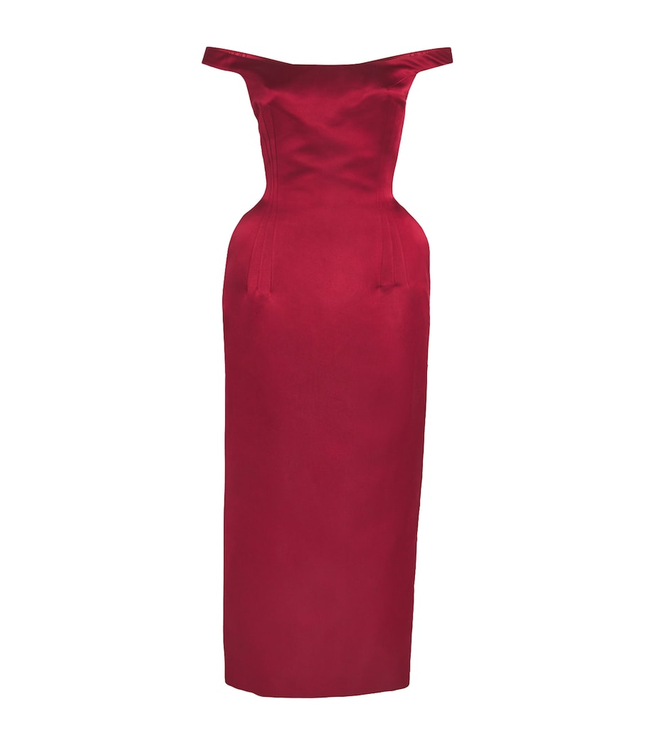 Silk Off-The-Shoulder Corset Midi Dress BORDEAUX Image 1